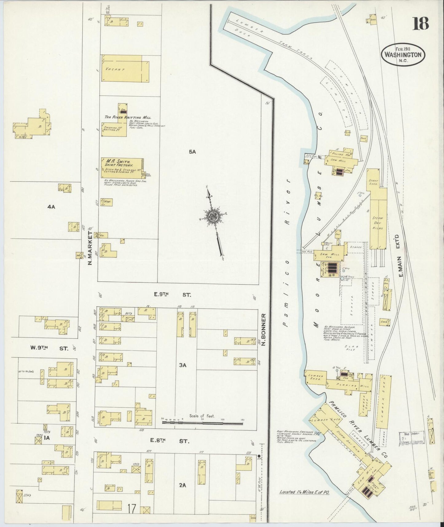Sanborn Fire Insurance Map from Washington, Beaufort County, North Carolina (1911), Sheet #0018 - Complete Map Set gallery image, historic Sanborn map, vintage wall art, North Carolina North Carolina