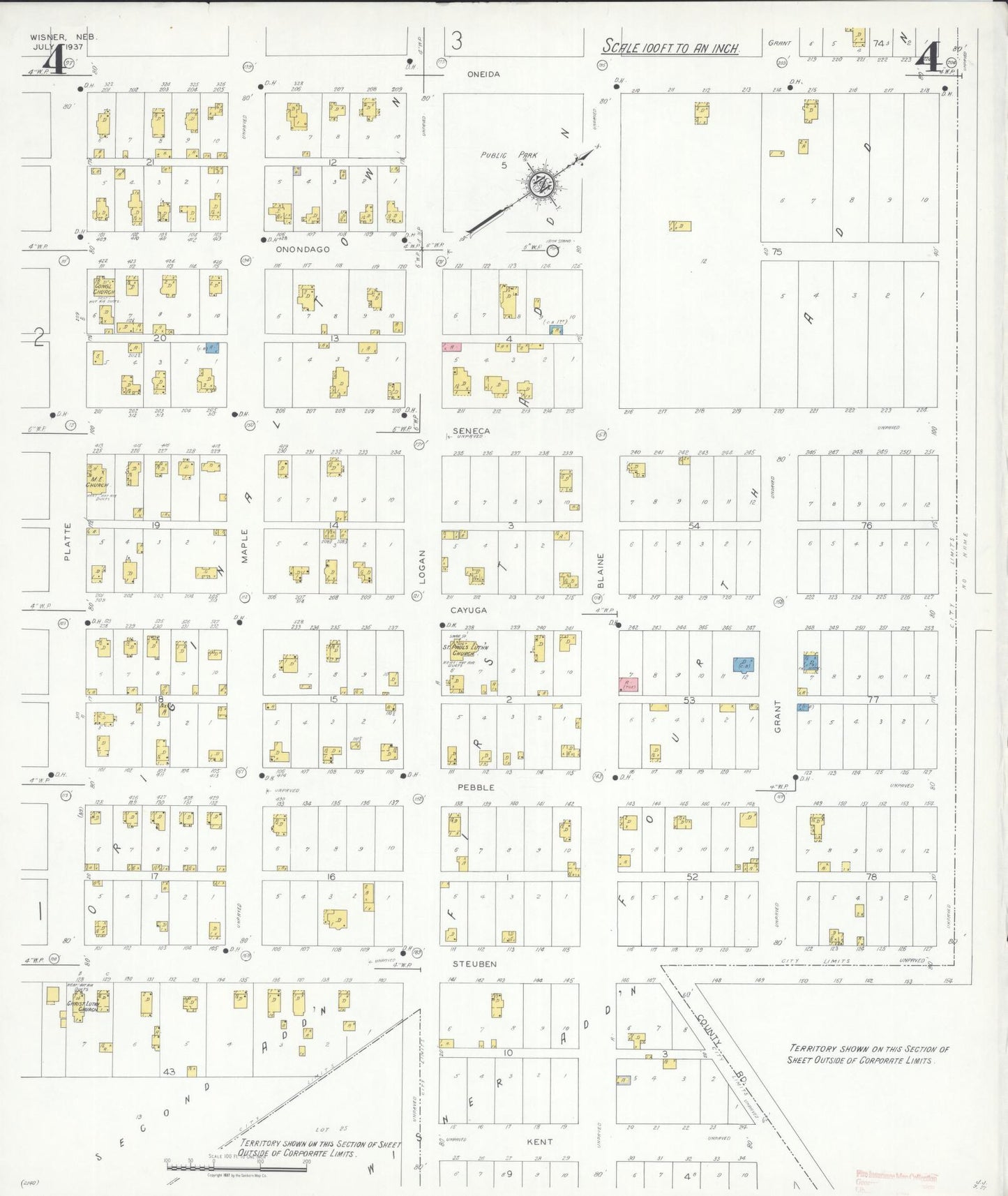 Sanborn Fire Insurance Map from Wisner, Cuming County, Nebraska (1937), Sheet #0004 - Complete Map Set gallery image, historic Sanborn map, vintage wall art, Nebraska Nebraska