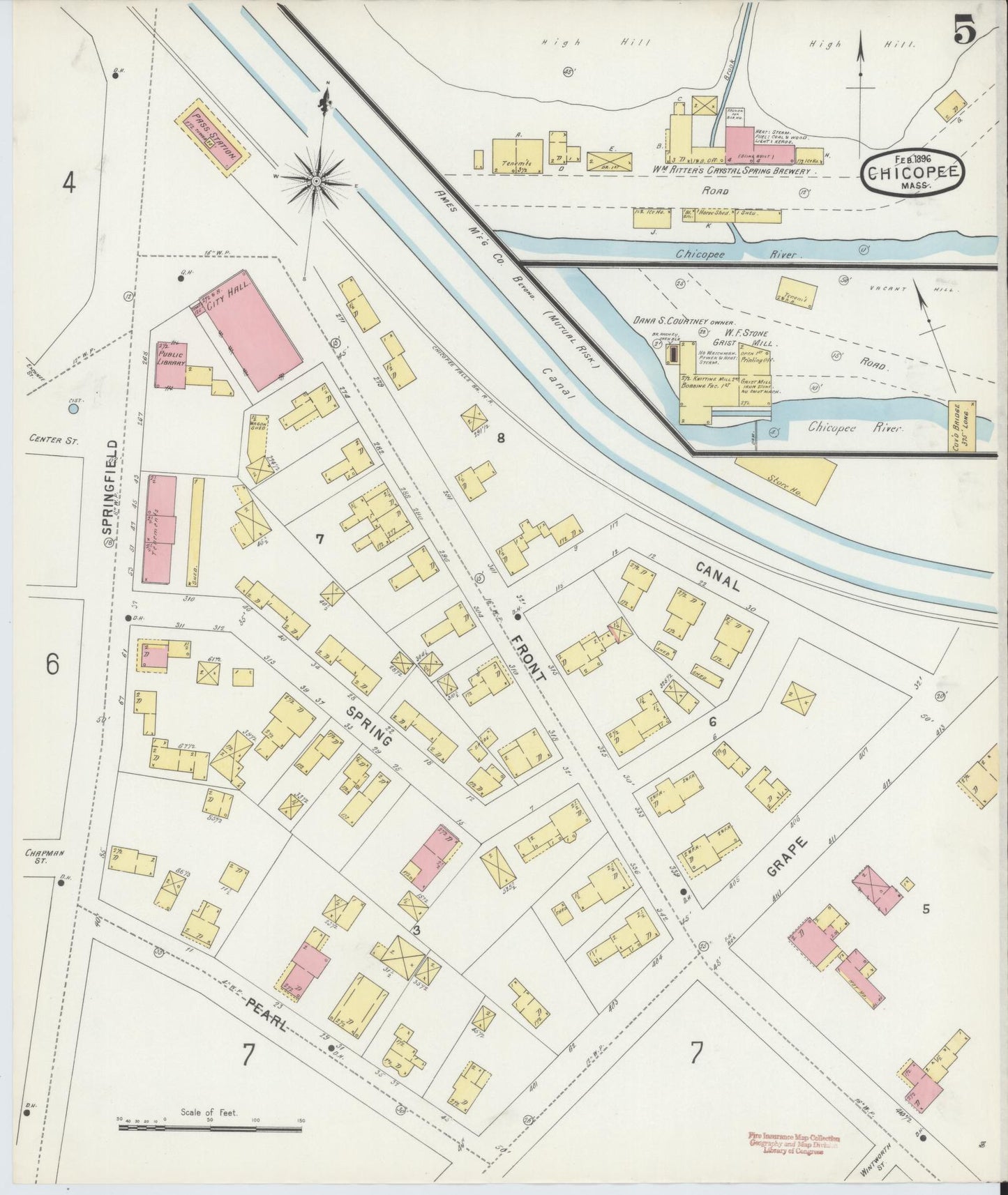 Sanborn Fire Insurance Map from Chicopee, Hampden County, Massachusetts (1896), Sheet #0005 - Historic Sanborn Fire Insurance Map Print, vintage old map wall art, antique decor, genealogy gift, Massachusetts Massachusetts map
