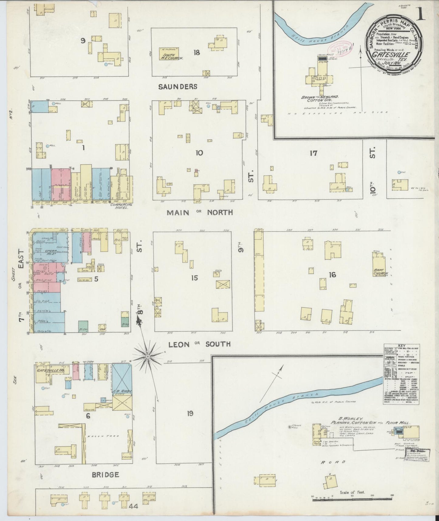 Sanborn Fire Insurance Map from Gatesville, Coryell County, Texas. (1891) – Historic Sanborn Fire Insurance Map Print