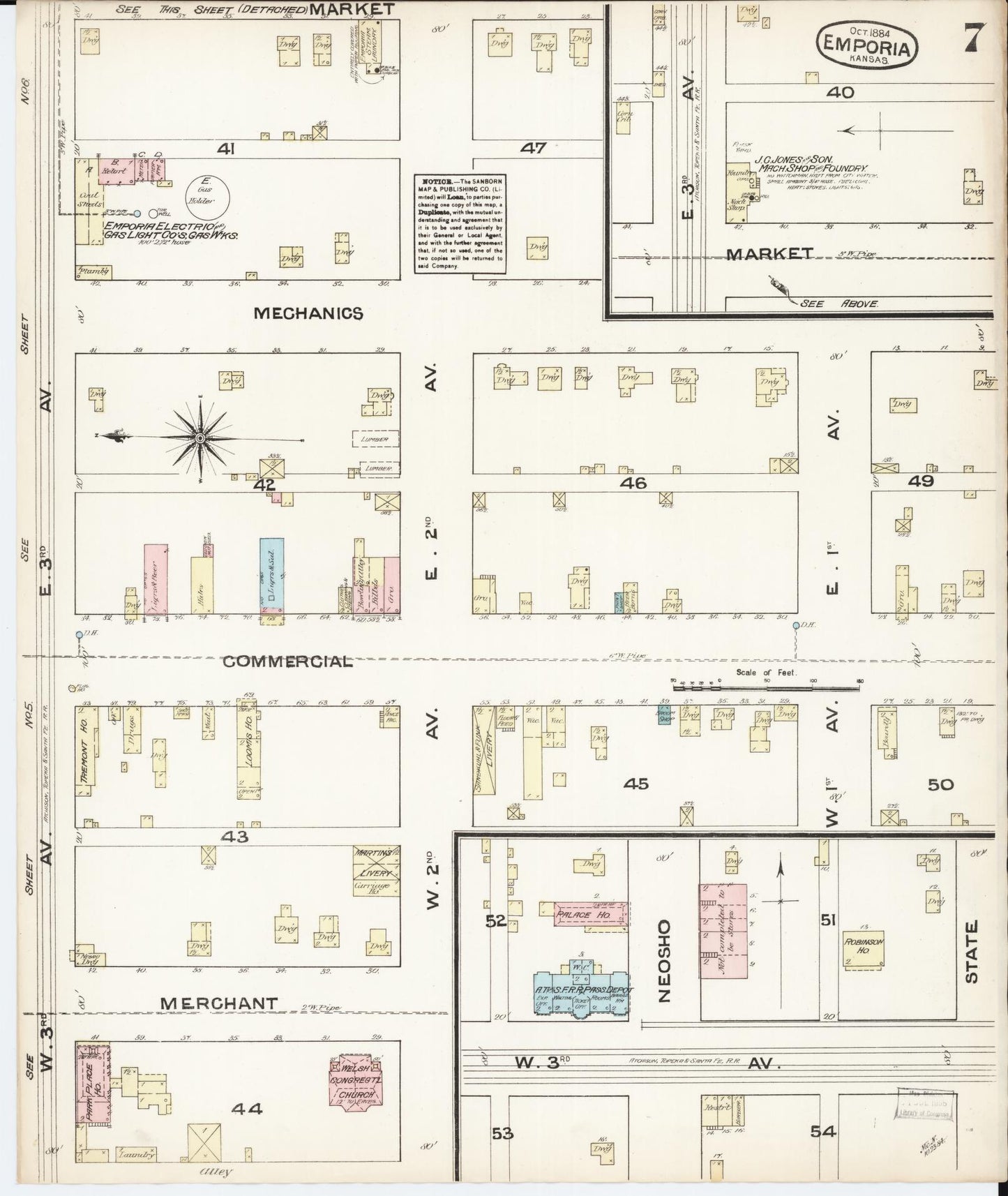 Sanborn Fire Insurance Map from Emporia, Lyon County, Kansas (1884), Sheet #0007 - Historic Sanborn Fire Insurance Map Print, vintage old map wall art, antique decor, genealogy gift, Kansas Kansas map