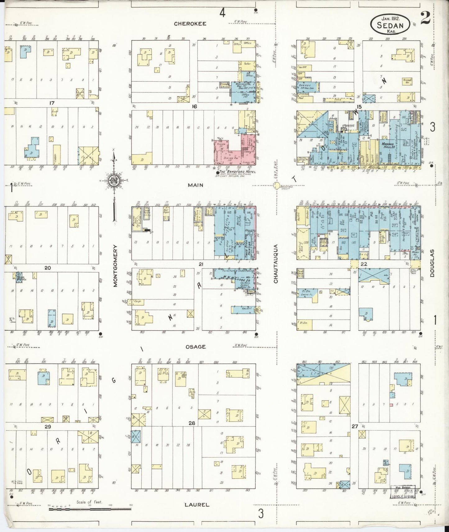 Sanborn Fire Insurance Map from Sedan, Chautauqua County, Kansas (1912), Sheet #0002 - Historic Sanborn Fire Insurance Map Print, vintage old map wall art, antique decor, genealogy gift, Kansas Kansas map