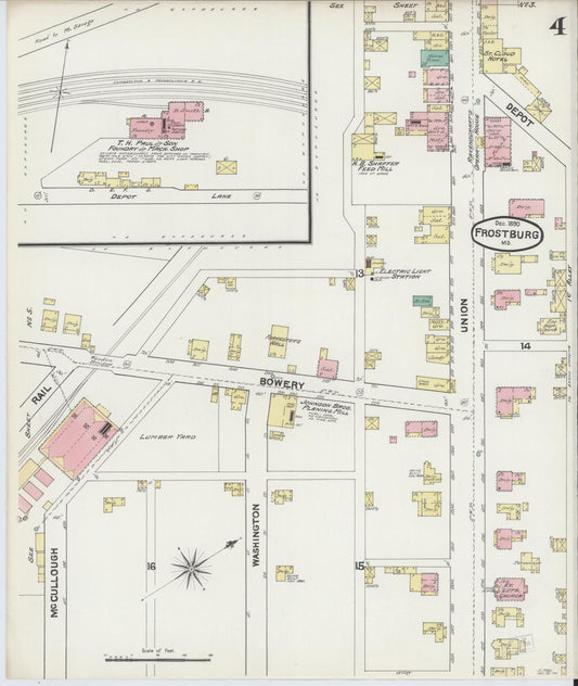 Allegany, Maryland - 1890 - Sanborn Fire Insurance Map, Sheet #0004 - Historic Sanborn Fire Insurance Map Print, Allegany Maryland 1890 0004 vintage old map wall art