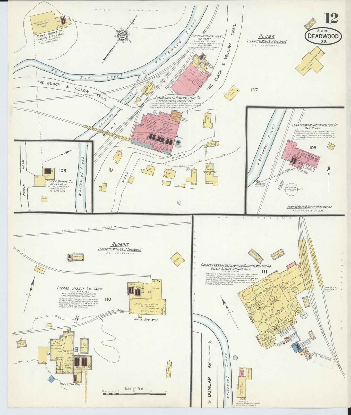 Sanborn Fire Insurance Map from Deadwood, Lawrence County, South Dakota (1915), Sheet #0012 - Complete Map Set gallery image, historic Sanborn map, vintage wall art, South Dakota South Dakota