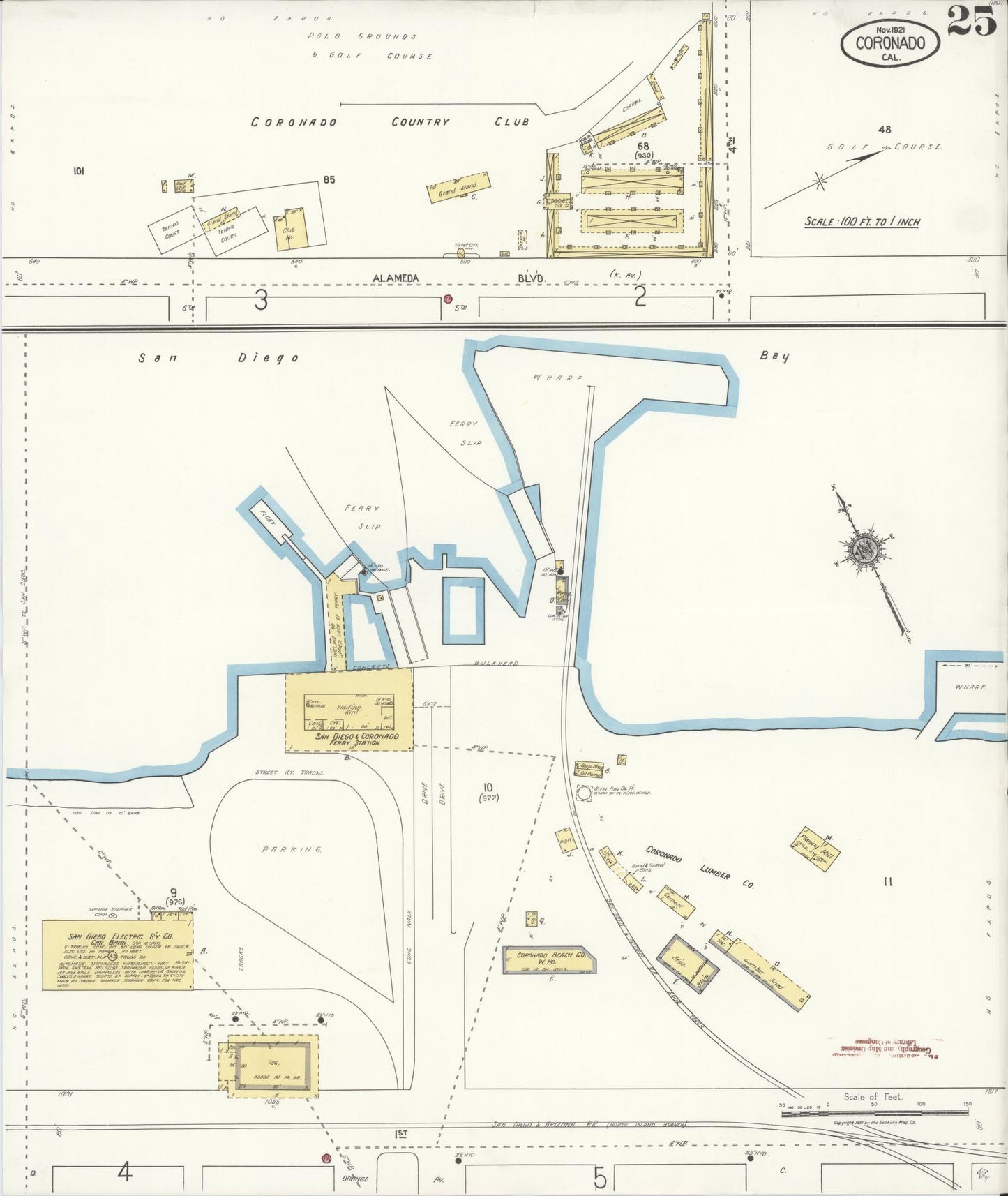 Sanborn Fire Insurance Map from Coronado, San Diego County, California (1921), Sheet #0025 - Complete Map Set gallery image, historic Sanborn map, vintage wall art, California California