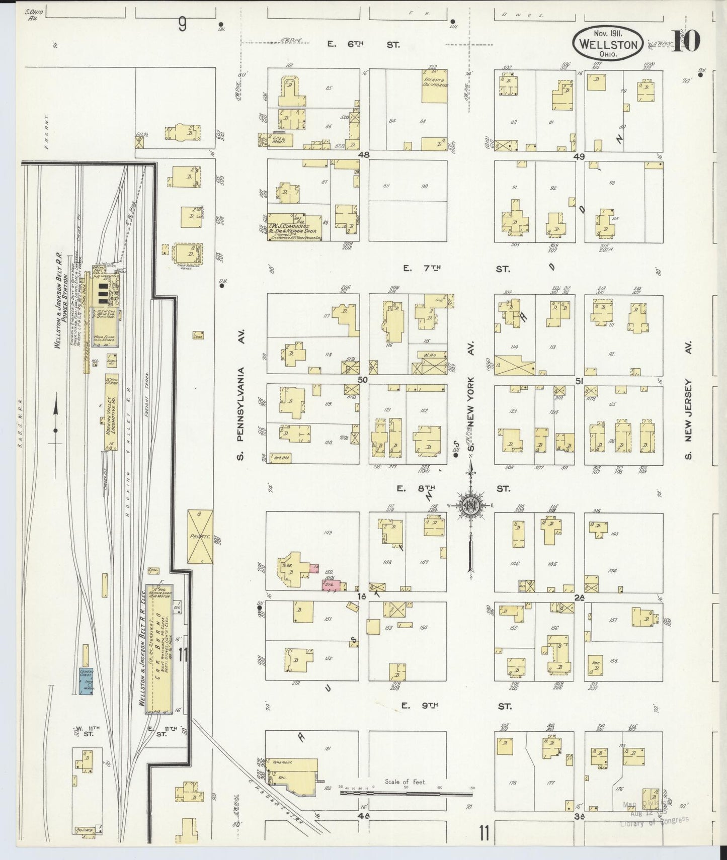 Sanborn Fire Insurance Map from Wellston, Jackson County, Ohio (1911), Sheet #0010 - Historic Sanborn Fire Insurance Map Print, vintage old map wall art, antique decor, genealogy gift, Ohio Ohio map