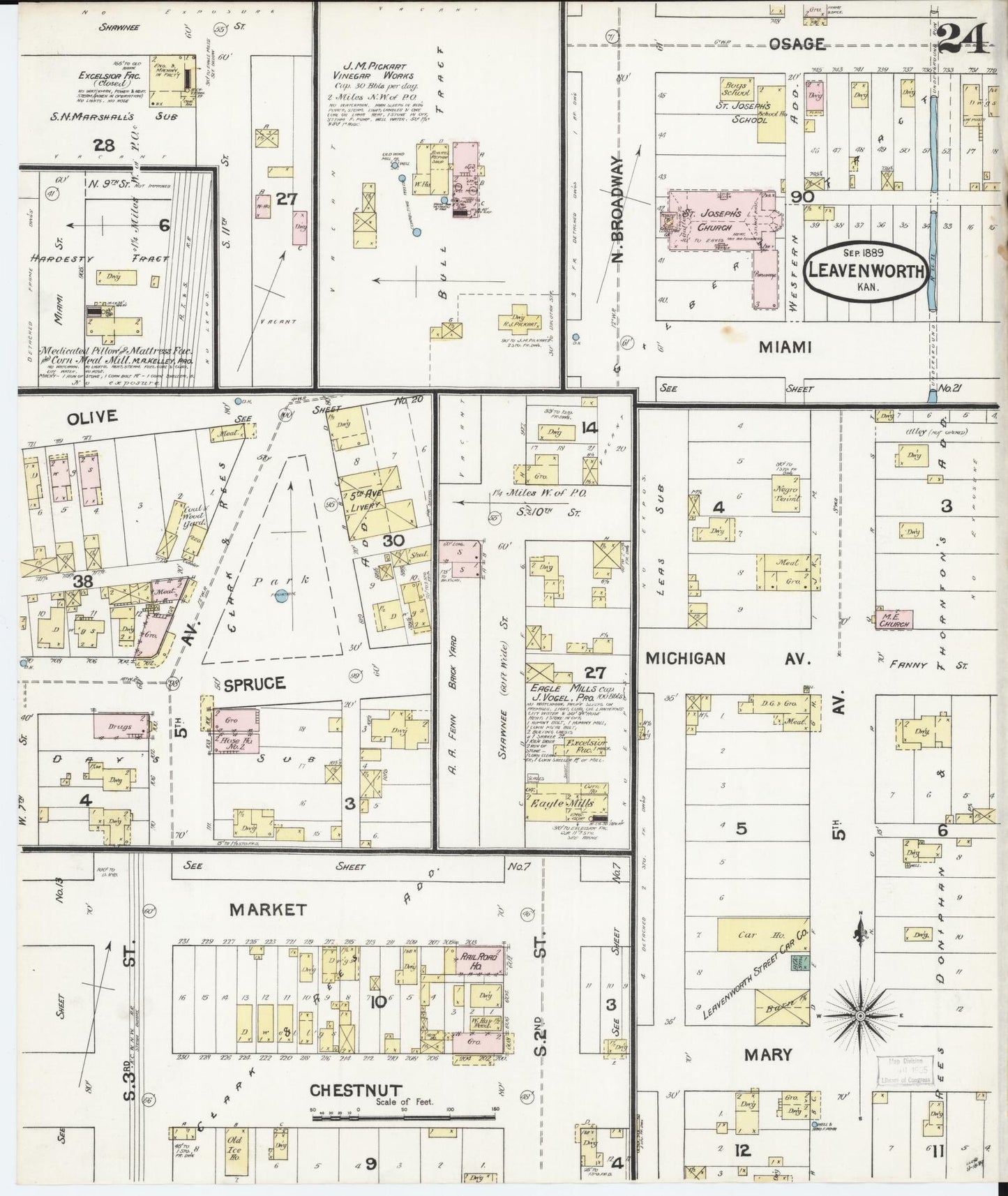 Sanborn Fire Insurance Map from Leavenworth, Leavenworth County, Kansas (1889), Sheet #0025 - Historic Sanborn Fire Insurance Map Print, vintage old map wall art, antique decor, genealogy gift, Kansas Kansas map