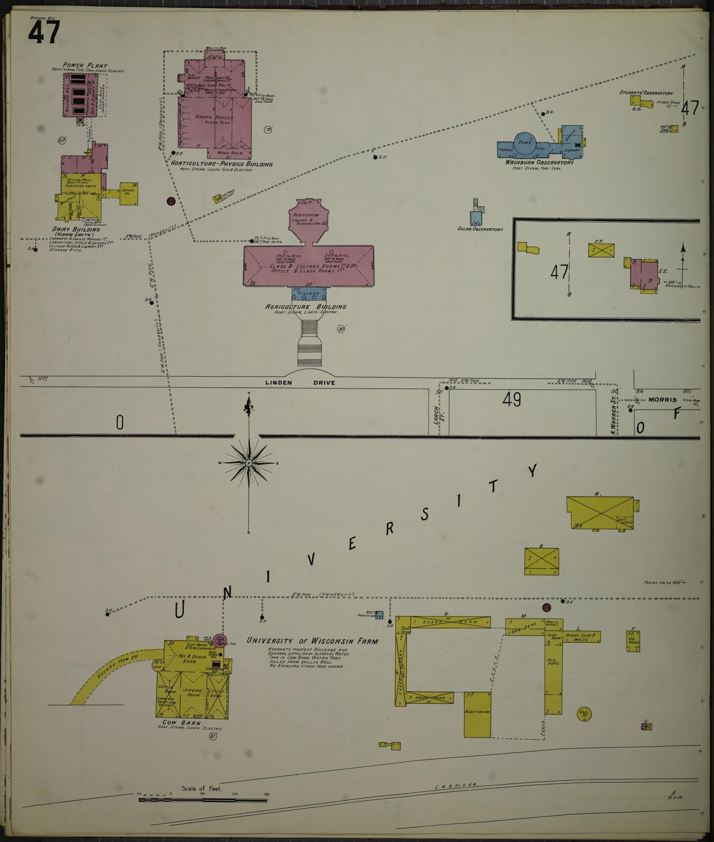 Sanborn Fire Insurance Map from Madison, Dane County, Wisconsin (1908), Sheet #0047 - Historic Sanborn Fire Insurance Map Print, vintage old map wall art, antique decor, genealogy gift, Wisconsin Wisconsin map