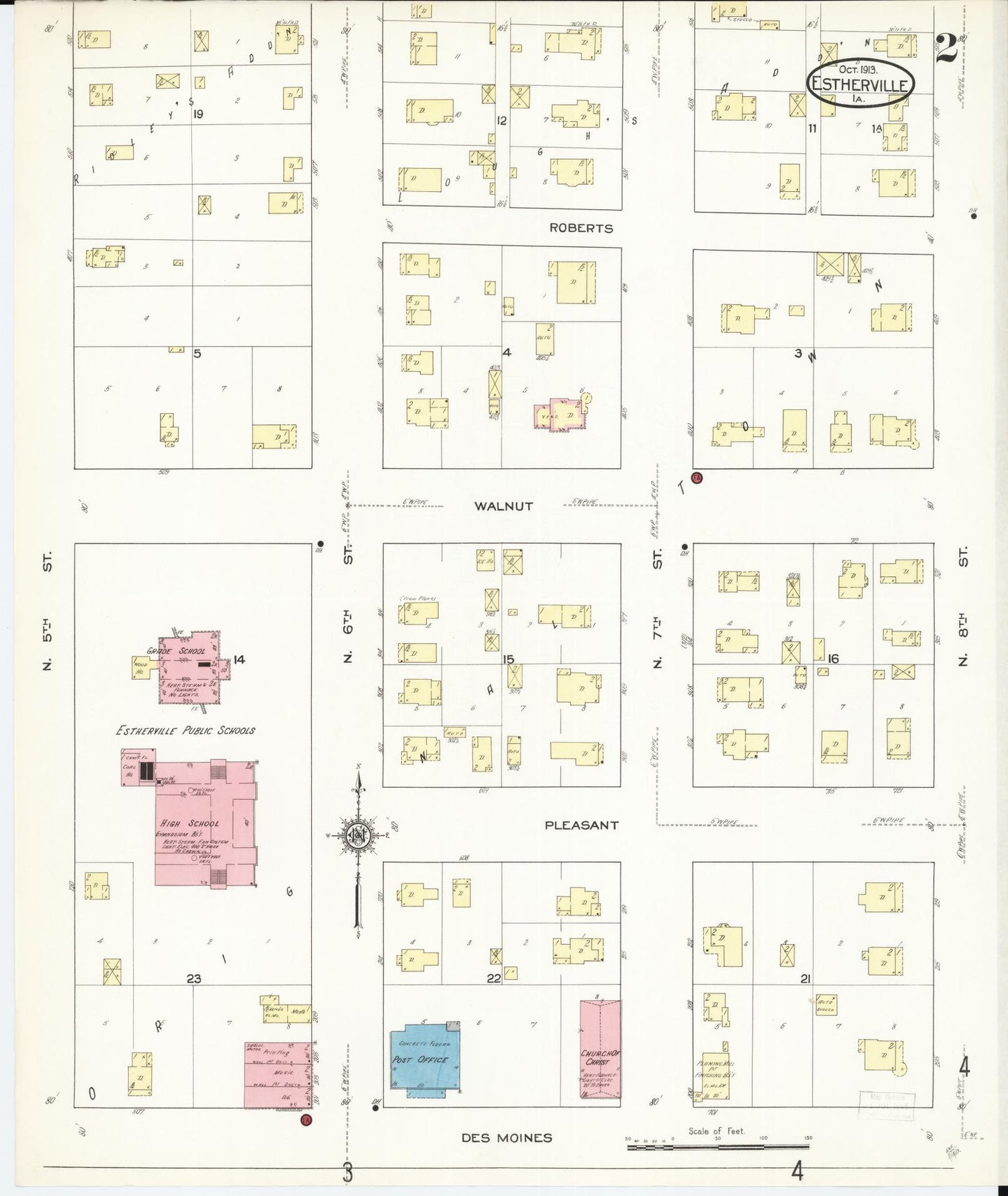 Sanborn Fire Insurance Map from Estherville, Emmet County, Iowa (1913), Sheet #0002 - Historic Sanborn Fire Insurance Map Print, vintage old map wall art
