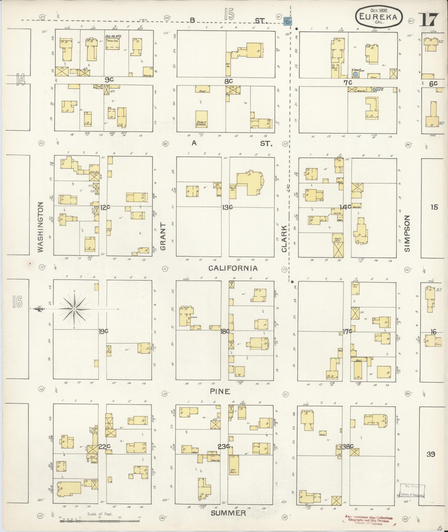 Sanborn Fire Insurance Map from Eureka, Humboldt County, California (1892), Sheet #0017 - Historic Sanborn Fire Insurance Map Print, vintage old map wall art, antique decor, genealogy gift, California California map