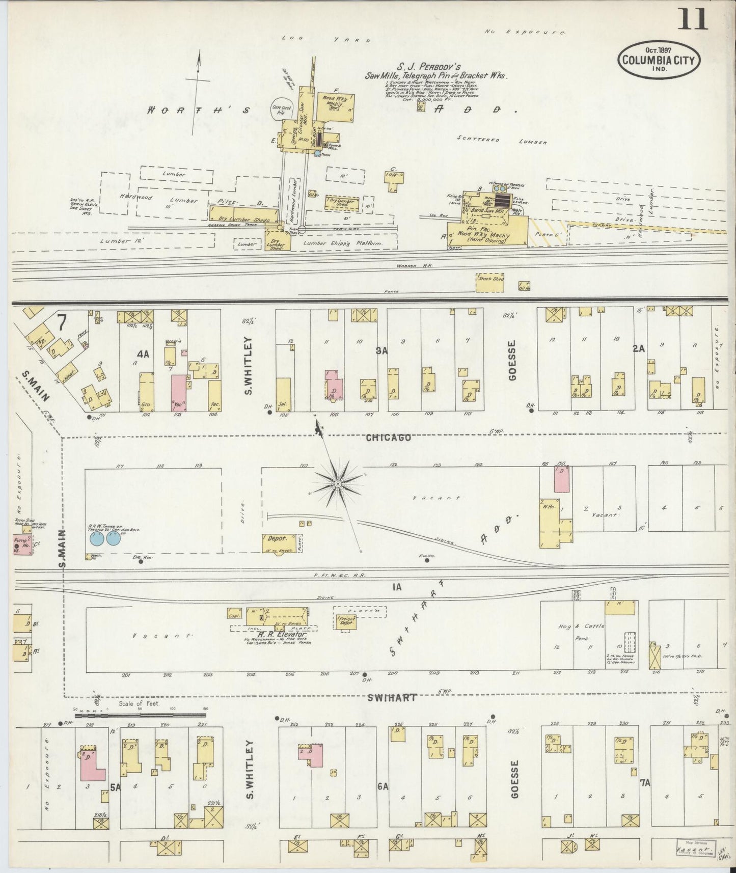 Sanborn Fire Insurance Map from Columbia City, Whitley County, Indiana (1897), Sheet #0011 - Complete Map Set gallery image, historic Sanborn map, vintage wall art, Indiana Indiana