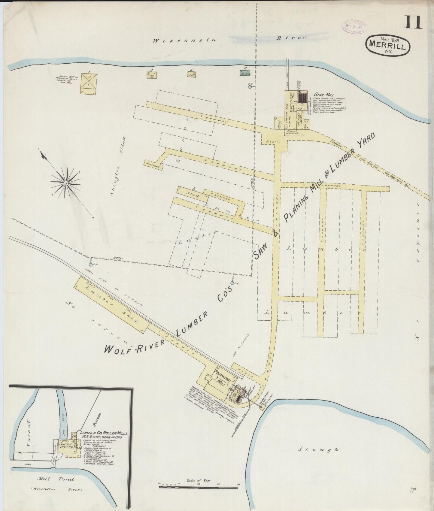 Sanborn Fire Insurance Map from Merrill, Lincoln County, Wisconsin (1888), Sheet #0011 - Historic Sanborn Fire Insurance Map Print, vintage old map wall art, antique decor, genealogy gift, Wisconsin Wisconsin map