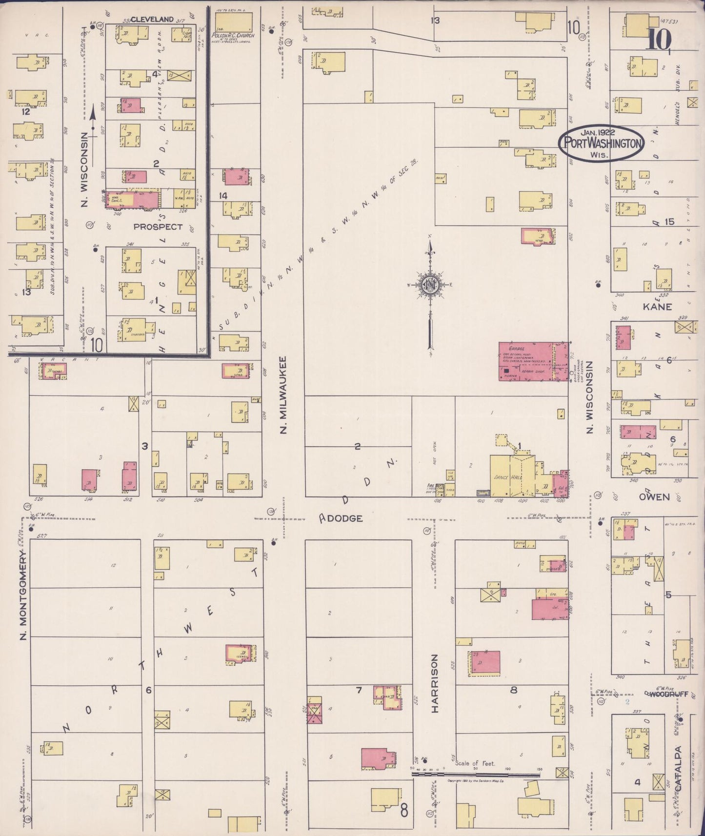 Sanborn Fire Insurance Map from Port Washington, Ozaukee County, Wisconsin (1922), Sheet #0010 - Historic Sanborn Fire Insurance Map Print, vintage old map wall art, antique decor, genealogy gift, Wisconsin Wisconsin map