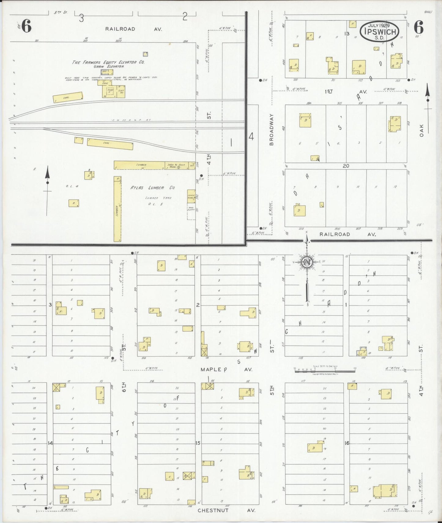 Sanborn Fire Insurance Map from Ipswich, Edmunds County, South Dakota (1929), Sheet #0006 - Complete Map Set gallery image, historic Sanborn map, vintage wall art, South Dakota South Dakota