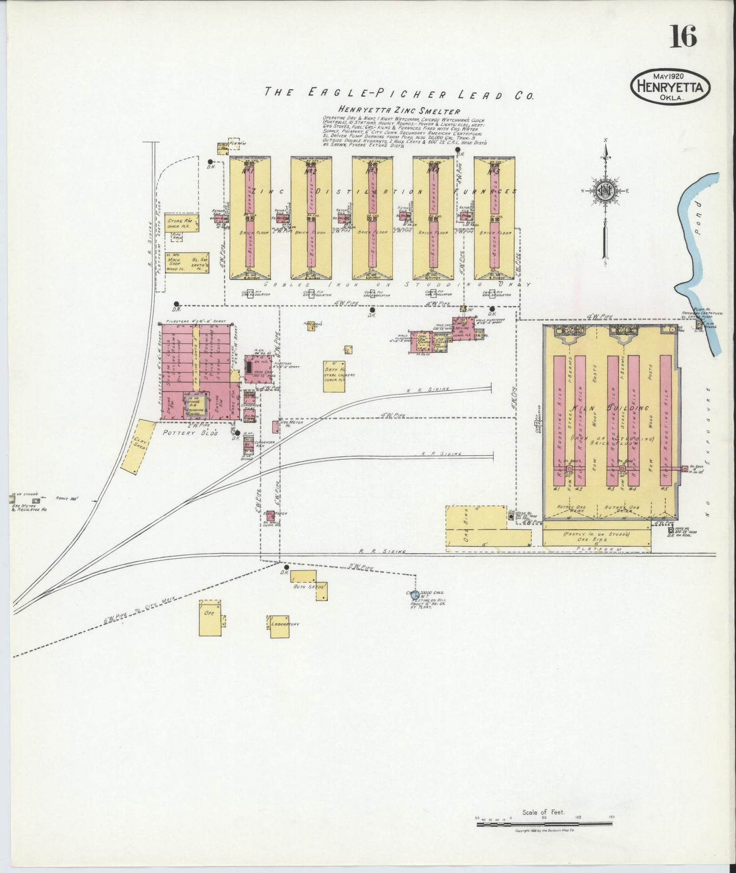 Sanborn Fire Insurance Map from Henryetta, Okmulgee County, Oklahoma (1920), Sheet #0016 - Historic Sanborn Fire Insurance Map Print, vintage old map wall art, antique decor, genealogy gift, Oklahoma Oklahoma map