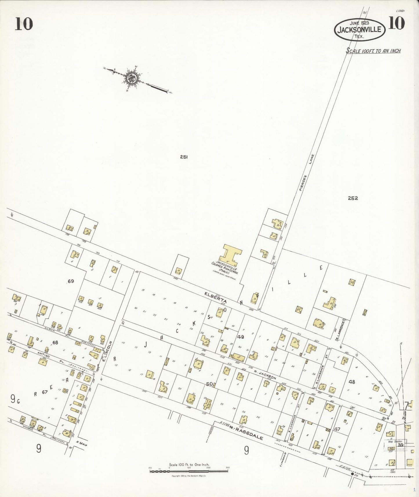 Sanborn Fire Insurance Map from Jacksonville, Cherokee County, Texas. (1923), Sheet 10 – Historic Sanborn Fire Insurance Map Print