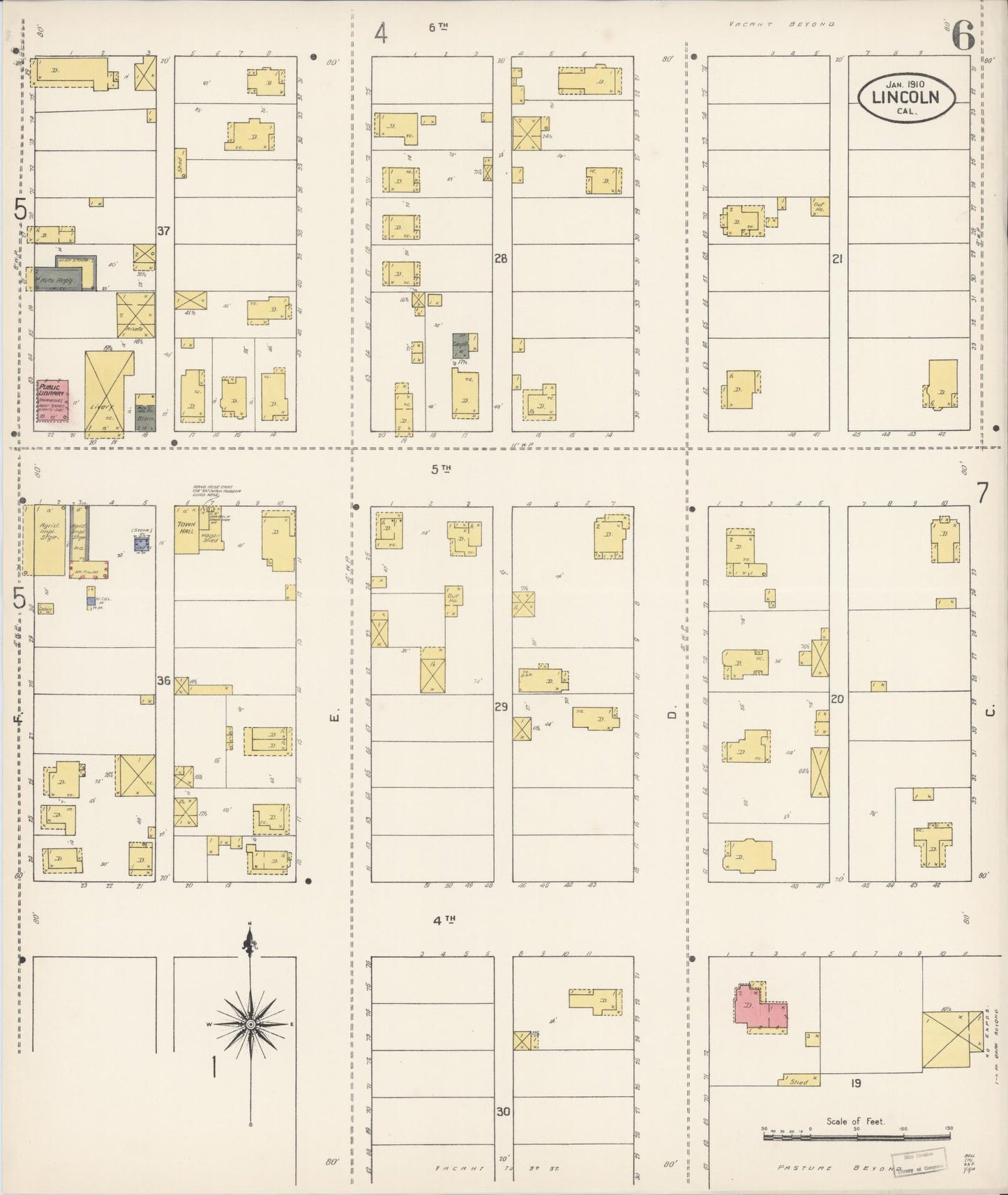 Sanborn Fire Insurance Map from Lincoln, Placer County, California (1910), Sheet #0006 - Historic Sanborn Fire Insurance Map Print, vintage old map wall art, antique decor, genealogy gift, California California map