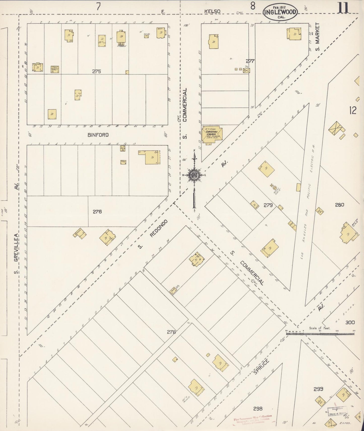 Sanborn Fire Insurance Map from Inglewood, Los Angeles County, California (1912), Sheet #0011 - Historic Sanborn Fire Insurance Map Print, vintage old map wall art, antique decor, genealogy gift, California California map