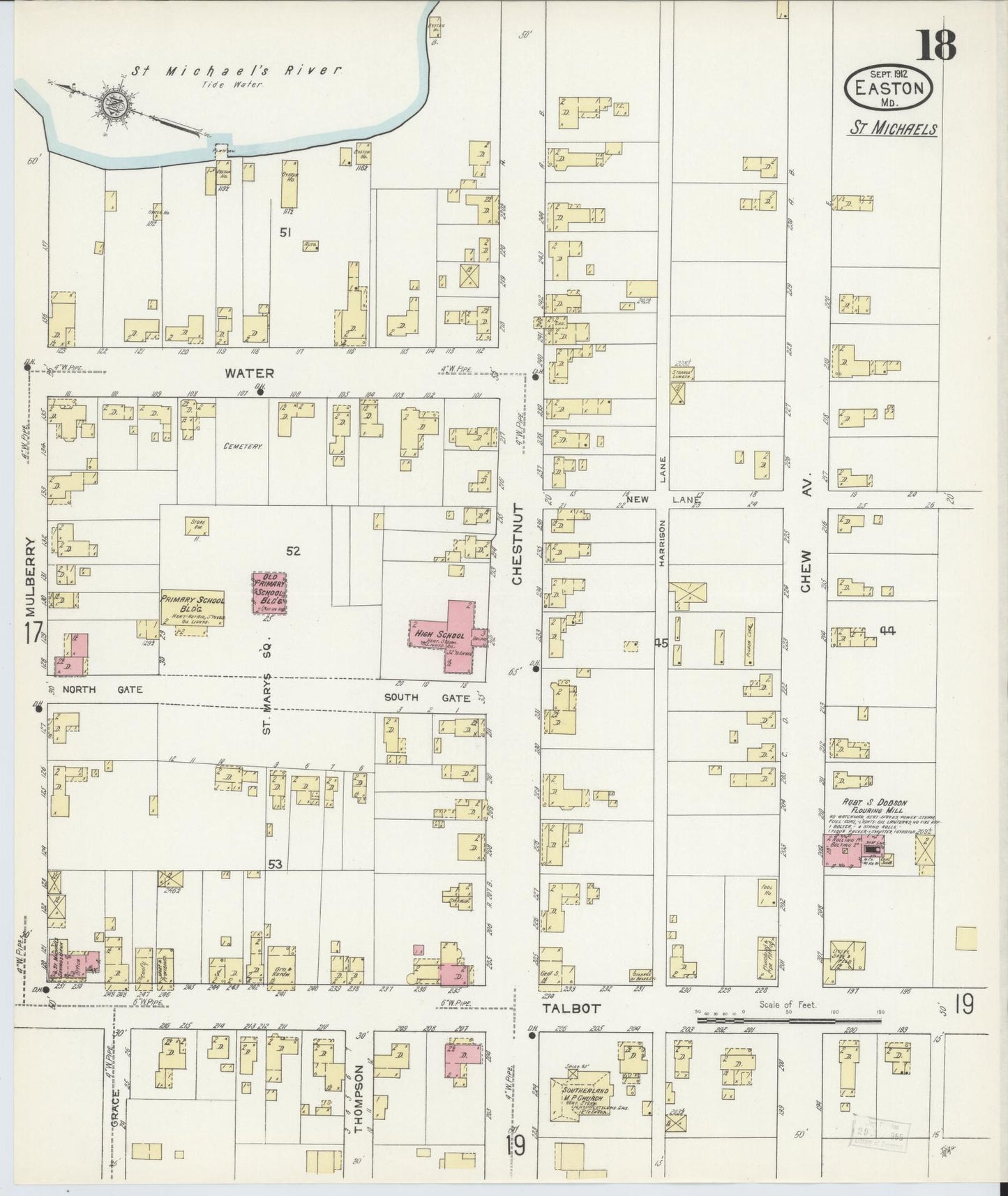 Talbot, Maryland - 1912 - Sanborn Fire Insurance Map, Sheet #0018 - Historic Sanborn Fire Insurance Map Print, Talbot Maryland 1912 0018 vintage old map wall art