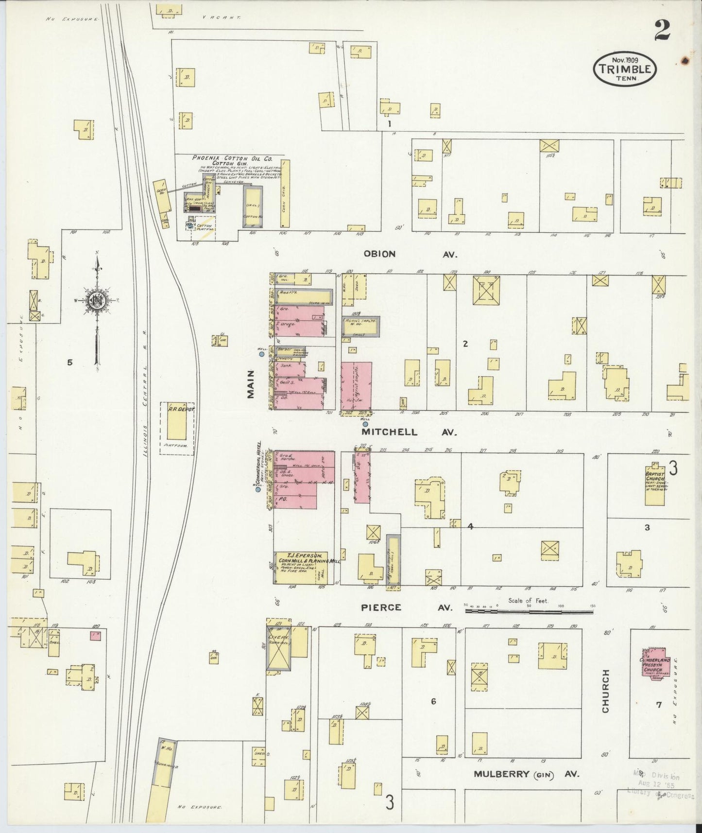 Sanborn Fire Insurance Map from Trimble, Dyer County, Tennessee (1909), Sheet #0002 - Historic Sanborn Fire Insurance Map Print, vintage old map wall art, antique decor, genealogy gift, Tennessee Tennessee map
