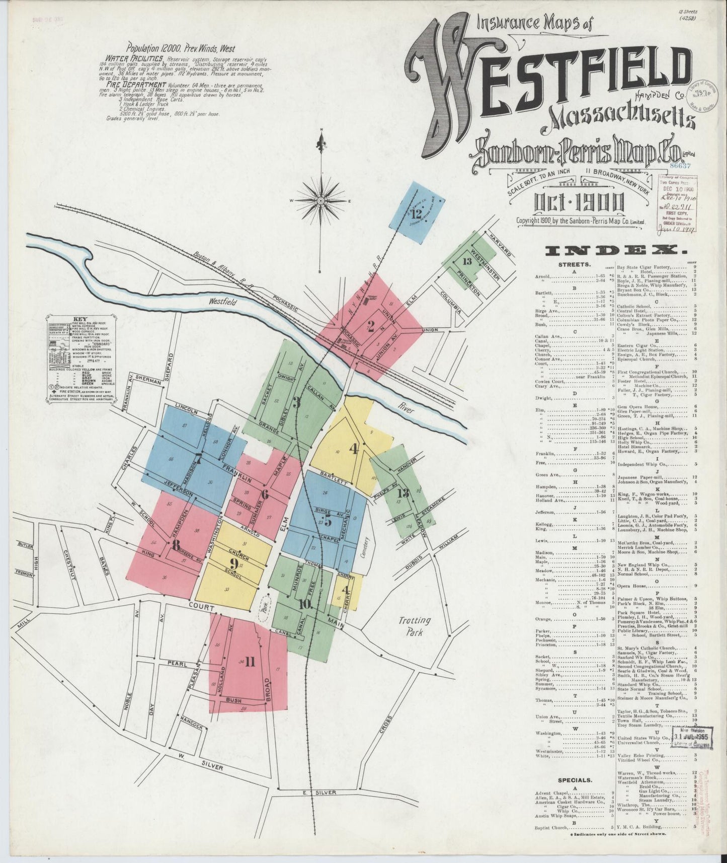 Sanborn Fire Insurance Map from Westfield, Hampden County, Massachusetts (1900), Sheet #0001 - Historic Sanborn Fire Insurance Map Print, vintage old map wall art, antique decor, genealogy gift, Massachusetts Massachusetts map