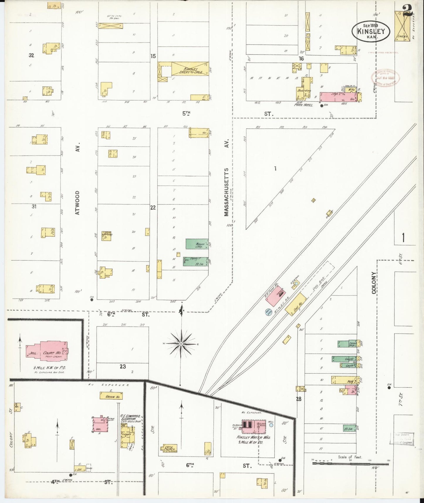 Sanborn Fire Insurance Map from Kinsley, Edwards County, Kansas (1899), Sheet #0002 - Complete Map Set gallery image, historic Sanborn map, vintage wall art, Kansas Kansas