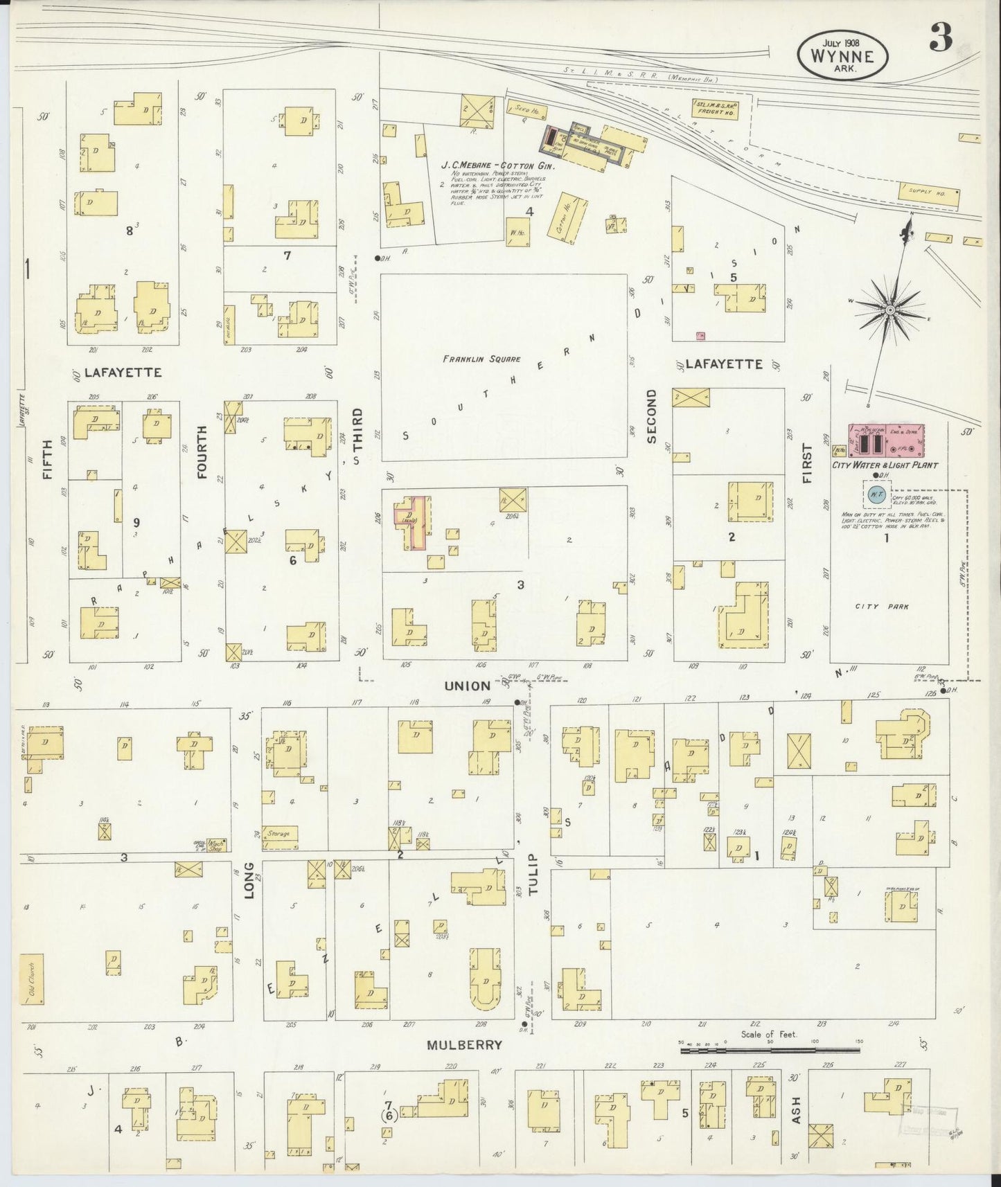 Sanborn Fire Insurance Map from Wynne, Cross County, Arkansas (1908), Sheet #0003 - Historic Sanborn Fire Insurance Map Print, vintage old map wall art, antique decor, genealogy gift, Arkansas Arkansas map
