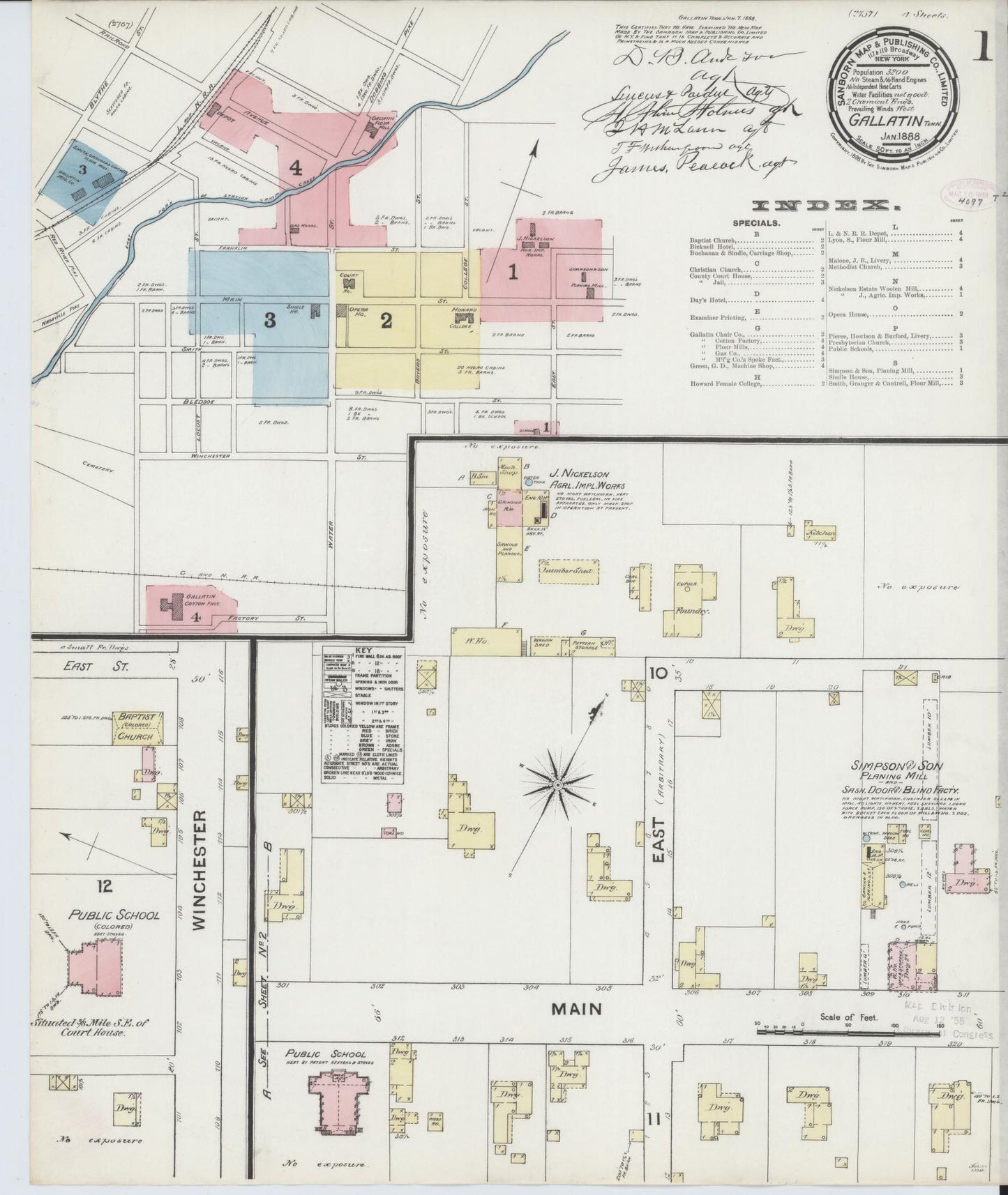 Sanborn Fire Insurance Map from Gallatin, Sumner County, Tennessee. (1888) – Historic Sanborn Fire Insurance Map Print