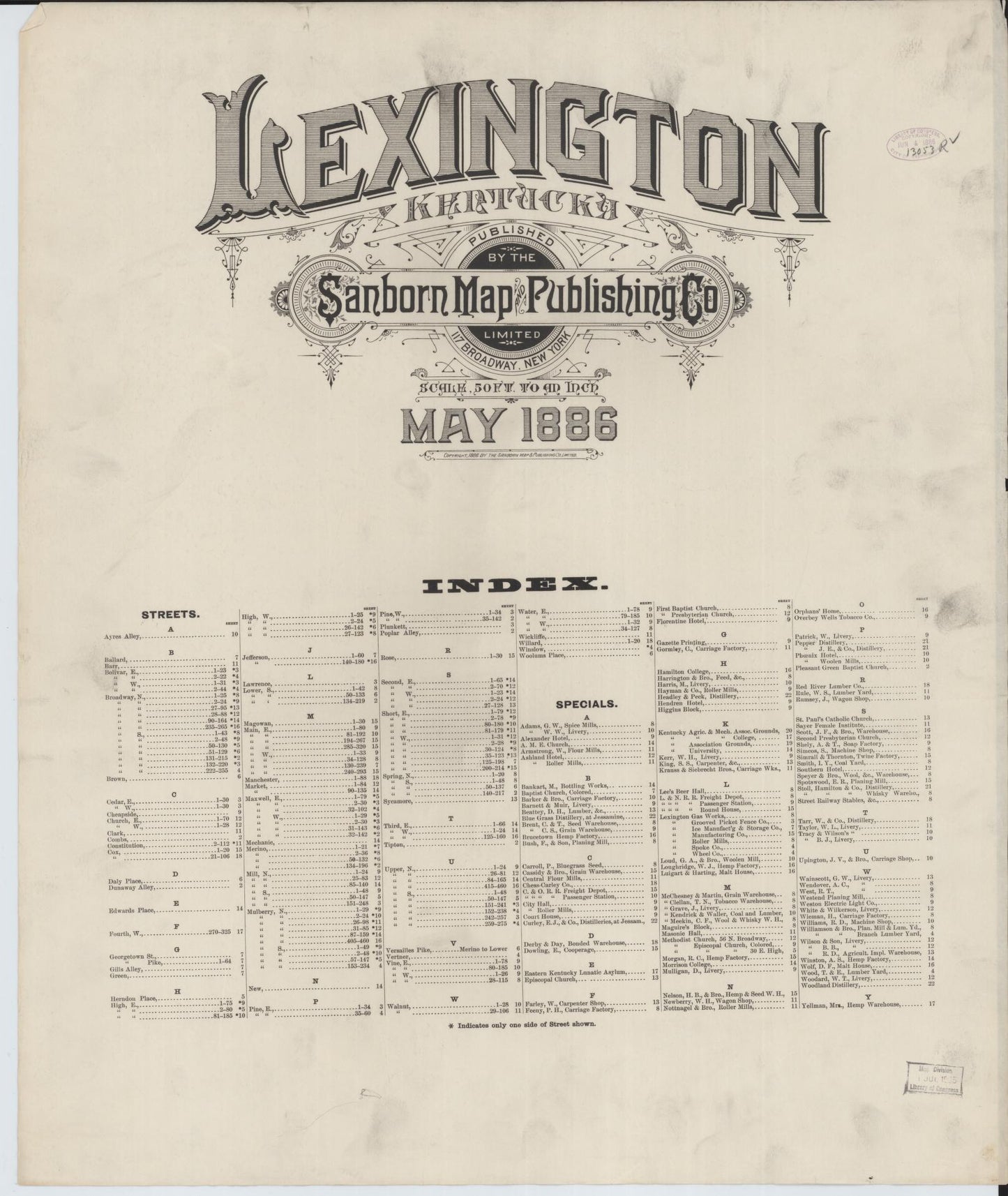 Sanborn Fire Insurance Map from Lexington, Fayette County, Kentucky. (1886) – Historic Sanborn Fire Insurance Map Print
