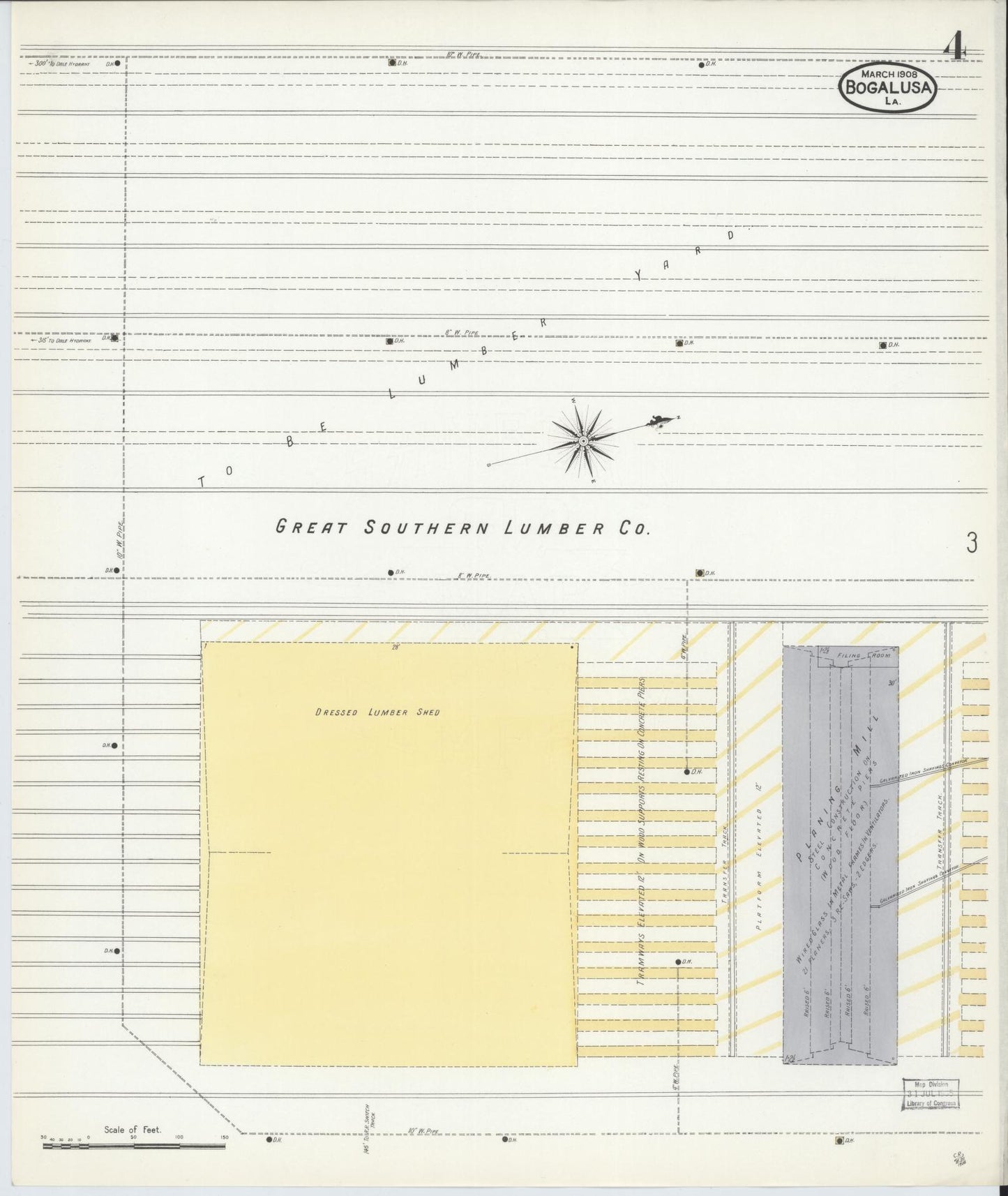Sanborn Fire Insurance Map from Bogalusa, Washington Parish, Louisiana (1908), Sheet #0004 - Historic Sanborn Fire Insurance Map Print, vintage old map wall art, antique decor, genealogy gift, Louisiana Louisiana map