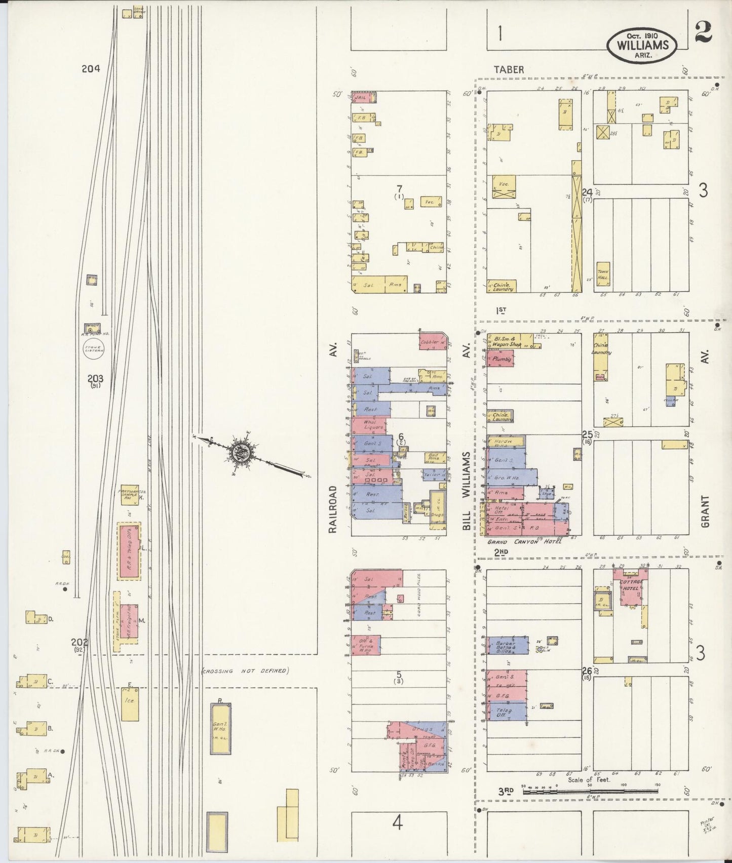 Sanborn Fire Insurance Map from Williams, Coconino County, Arizona (1910), Sheet #0002 - Historic Sanborn Fire Insurance Map Print, vintage old map wall art, antique decor, genealogy gift, Arizona Arizona map