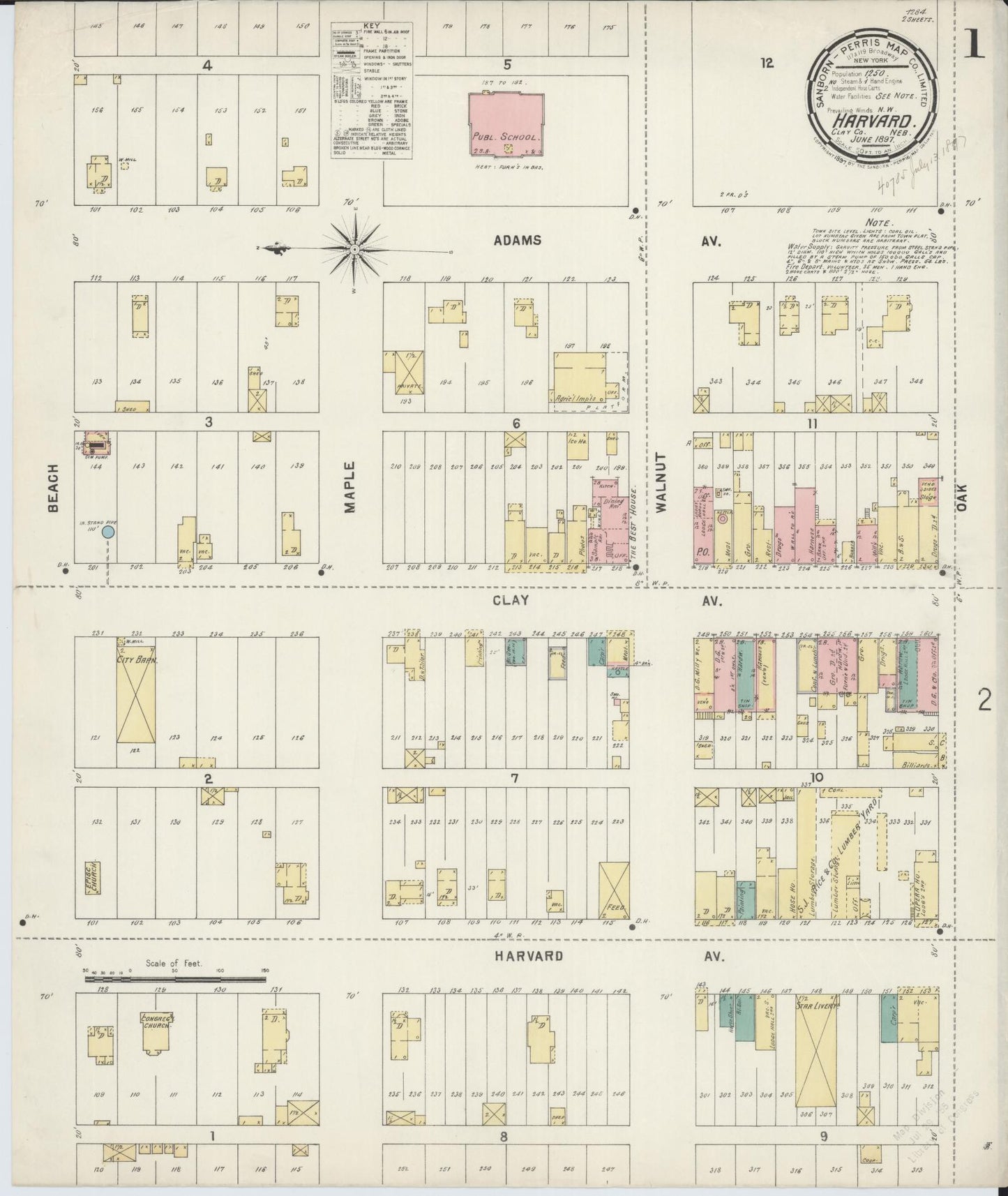 Sanborn Fire Insurance Map from Harvard, Clay County, Nebraska (1897), Sheet #0001 - Historic Sanborn Fire Insurance Map Print, vintage old map wall art, antique decor, genealogy gift, Nebraska Nebraska map