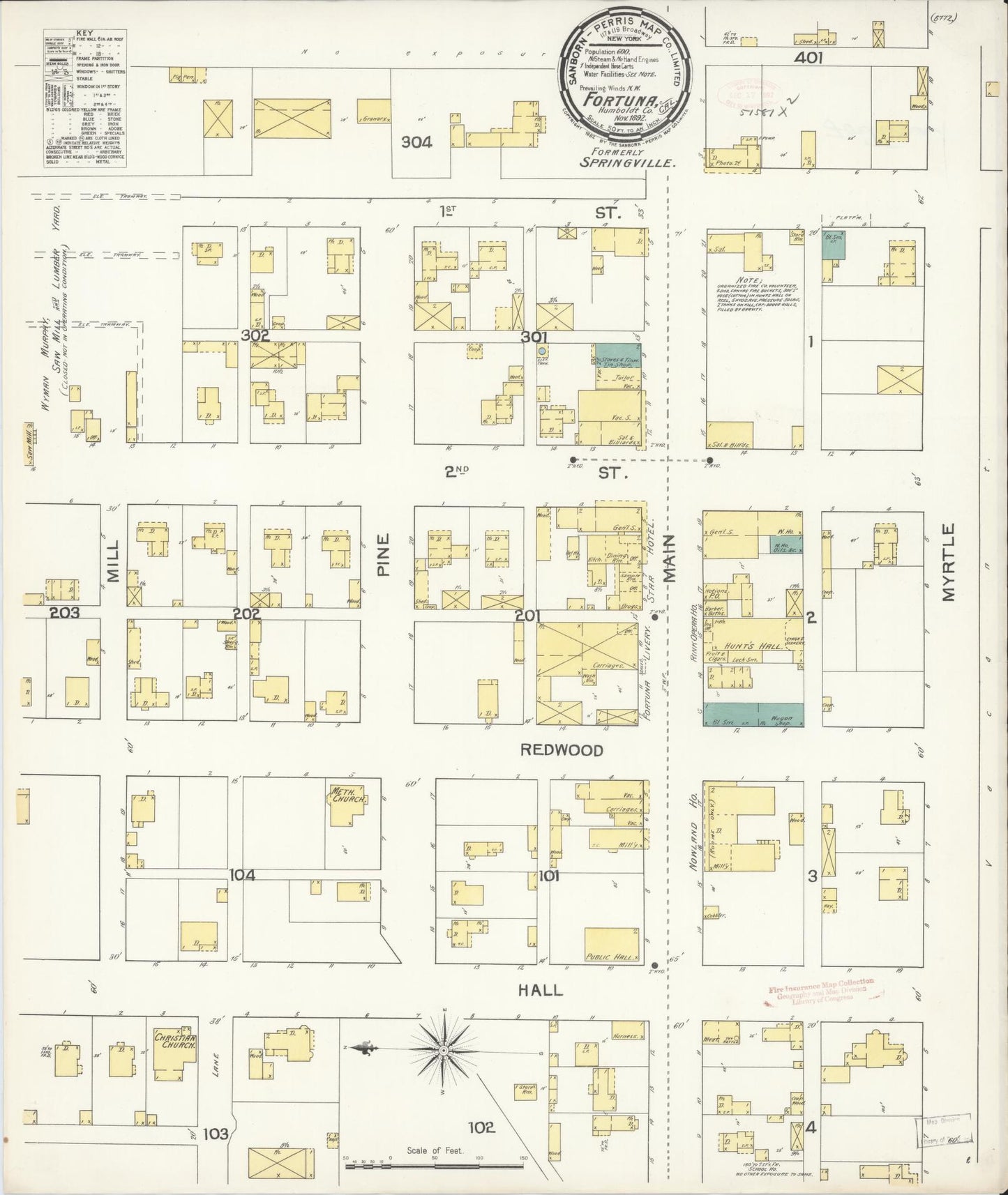 Sanborn Fire Insurance Map from Fortuna, Humboldt County, California (1892), Sheet #0001 - Historic Sanborn Fire Insurance Map Print, vintage old map wall art, antique decor, genealogy gift, California California map