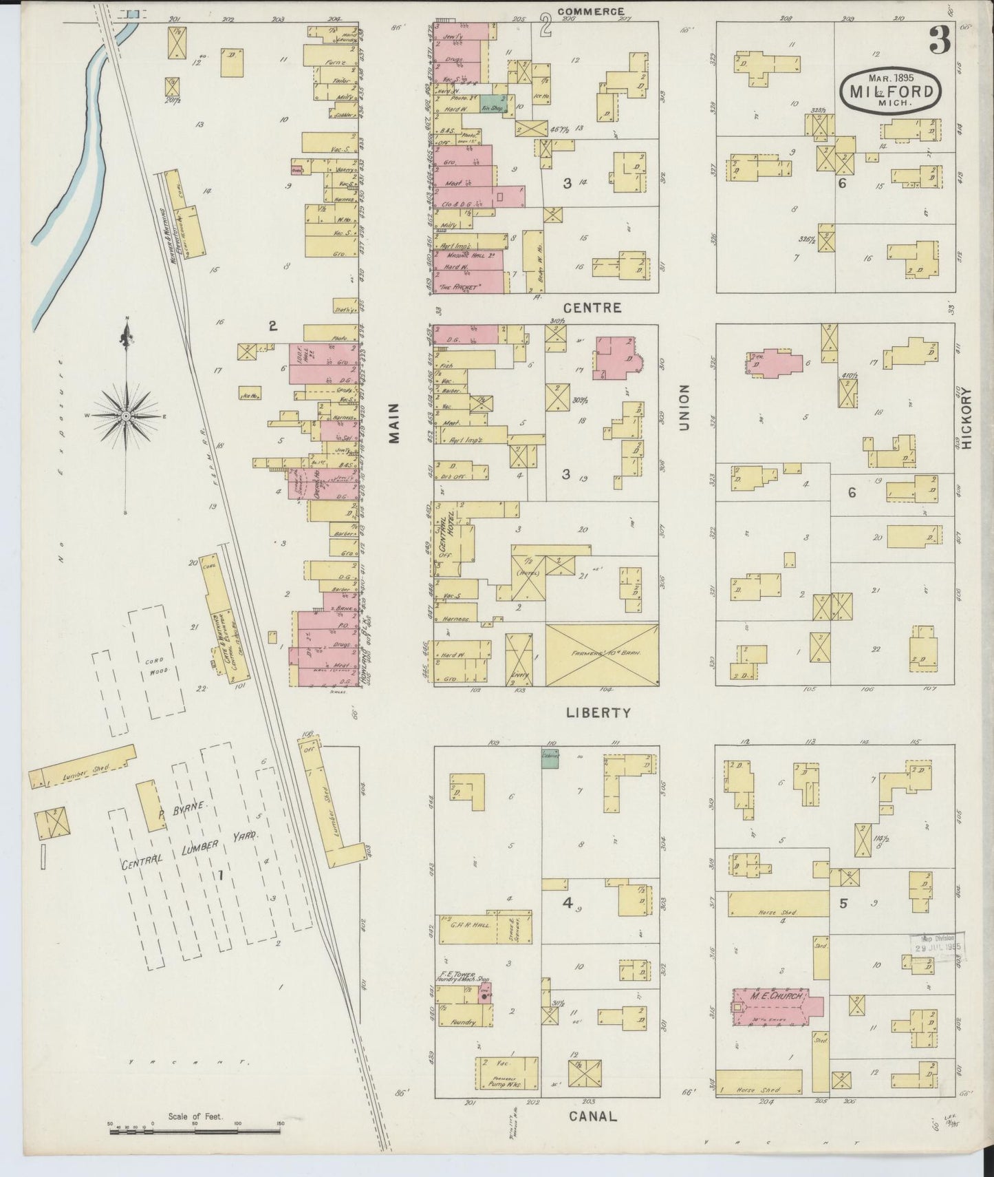 Sanborn Fire Insurance Map from Milford, Oakland County, Michigan (1895), Sheet #0003 - Complete Map Set gallery image, historic Sanborn map, vintage wall art, Michigan Michigan