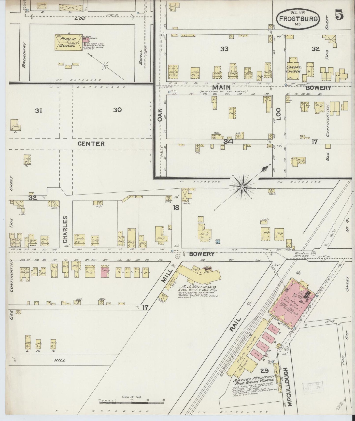 Sanborn Fire Insurance Map from Frostburg, Allegany County, Maryland (1890), Sheet #0005 - Historic Sanborn Fire Insurance Map Print, vintage old map wall art