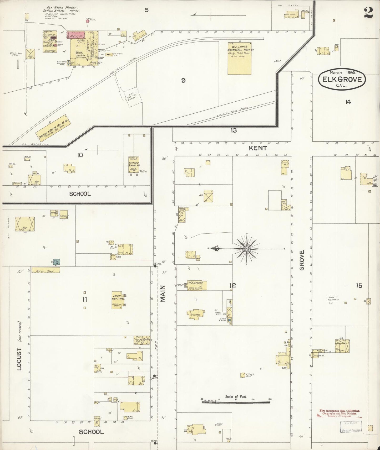Sanborn Fire Insurance Map from Elk Grove, Sacramento County, California (1895), Sheet #0002 - Historic Sanborn Fire Insurance Map Print, vintage old map wall art, antique decor, genealogy gift, California California map