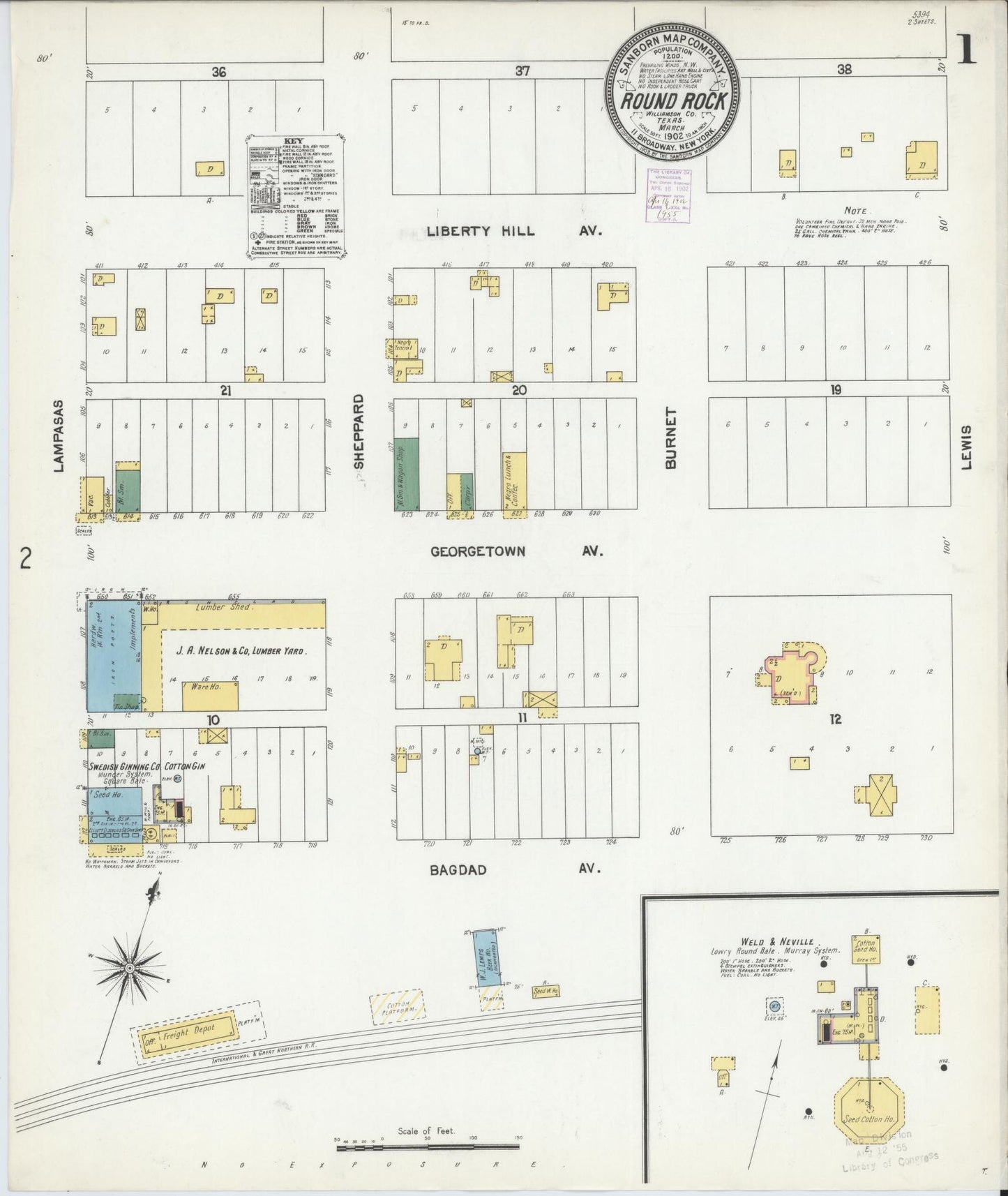 Sanborn Fire Insurance Map from Round Rock, Williamson County, Texas. (1902) – Historic Sanborn Fire Insurance Map Print