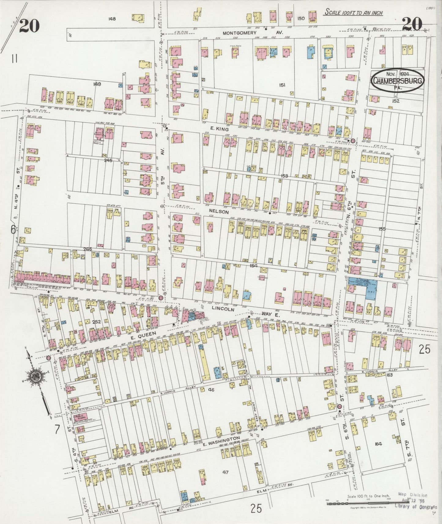 Sanborn Fire Insurance Map from Chambersburg, Franklin County, Pennsylvania (1924), Sheet #0020 - Historic Sanborn Fire Insurance Map Print, vintage old map wall art, antique decor, genealogy gift, Pennsylvania Pennsylvania map