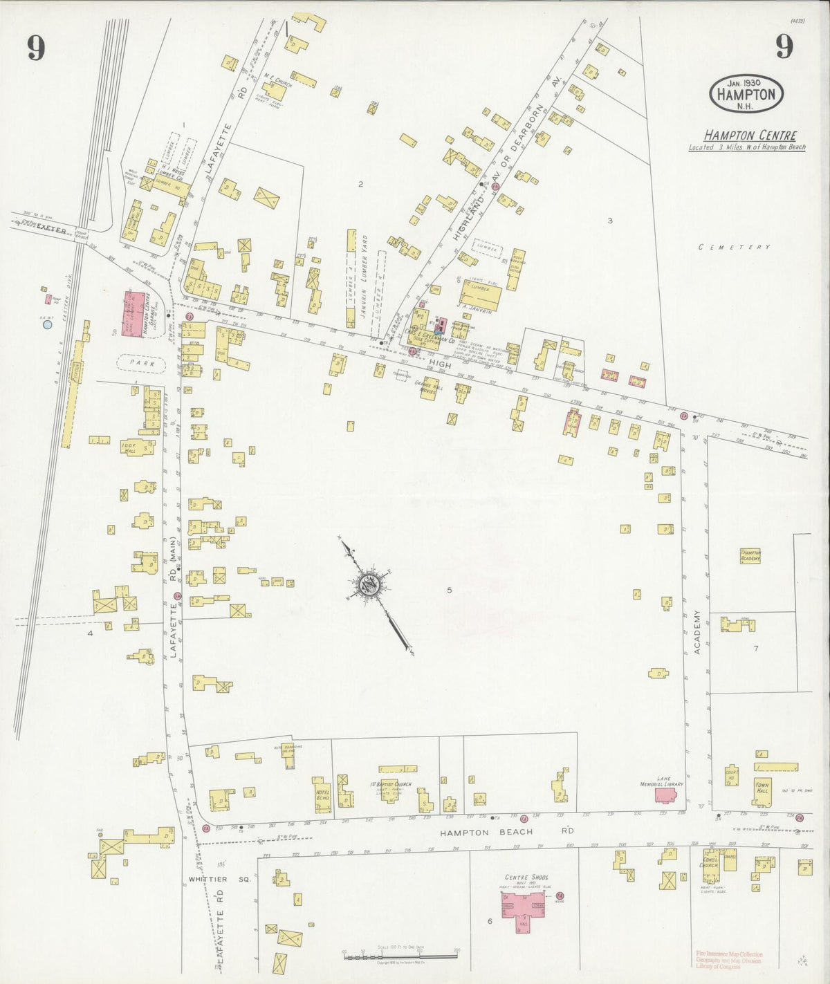Sanborn Fire Insurance Map from Hampton, Rockingham County, New Hampshire (1930), Sheet #0009 - Complete Map Set gallery image, historic Sanborn map, vintage wall art, New Hampshire New Hampshire