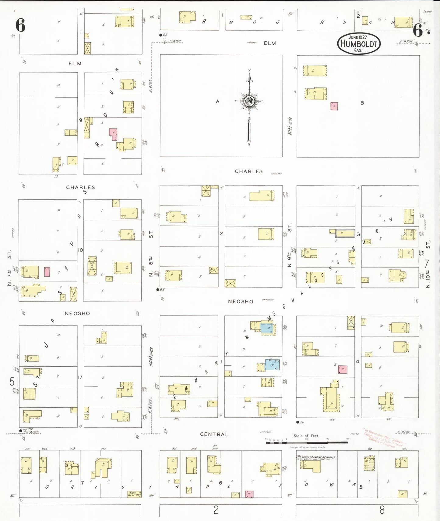 Sanborn Fire Insurance Map from Humboldt, Allen County, Kansas (1927), Sheet #0006 - Historic Sanborn Fire Insurance Map Print, vintage old map wall art, antique decor, genealogy gift, Kansas Kansas map