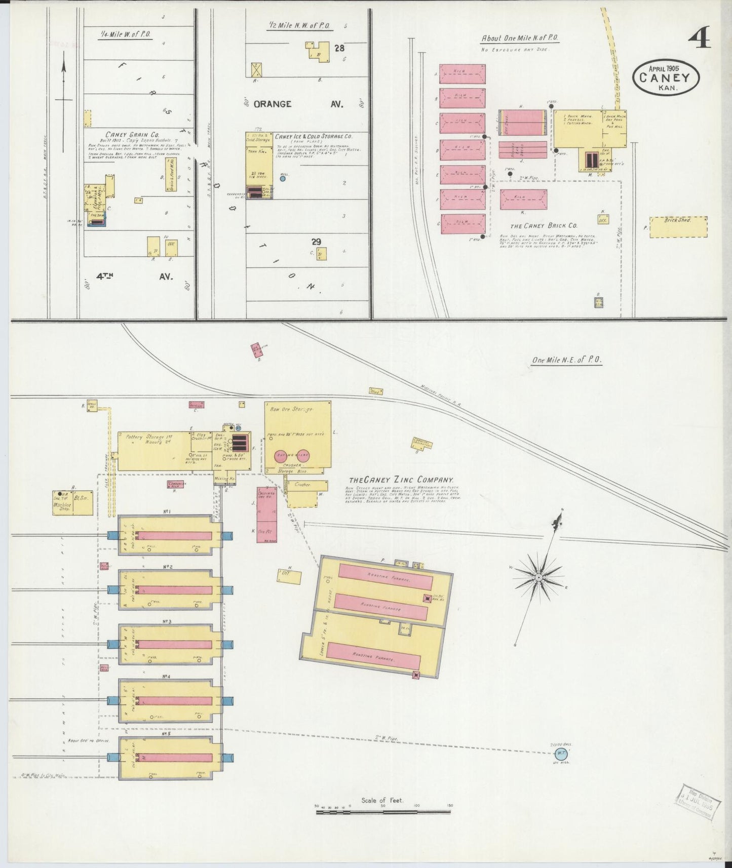 Sanborn Fire Insurance Map from Caney, Montgomery County, Kansas (1905), Sheet #0004 - Historic Sanborn Fire Insurance Map Print, vintage old map wall art, antique decor, genealogy gift, Kansas Kansas map