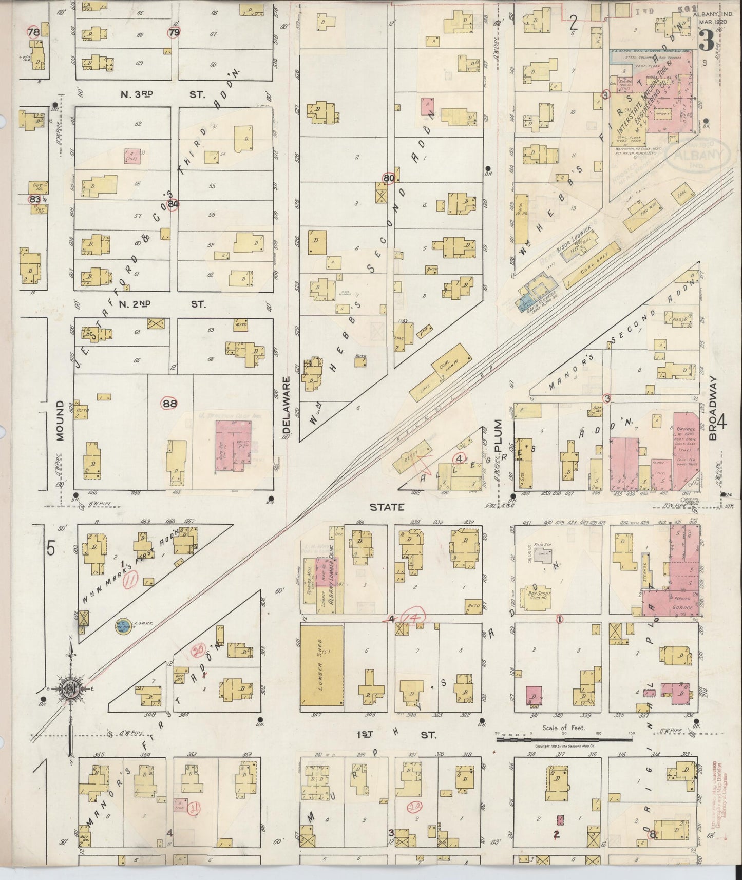Sanborn Fire Insurance Map from Albany, Delaware County, Indiana (1943), Sheet #0003 - Historic Sanborn Fire Insurance Map Print, vintage old map wall art, antique decor, genealogy gift, Albany Delaware map