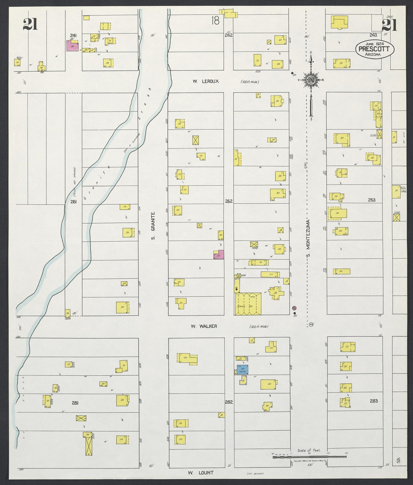 Sanborn Fire Insurance Map from Prescott, Yavapai County, Arizona (1924), Sheet #0021 - Historic Sanborn Fire Insurance Map Print, vintage old map wall art, antique decor, genealogy gift, Arizona Arizona map