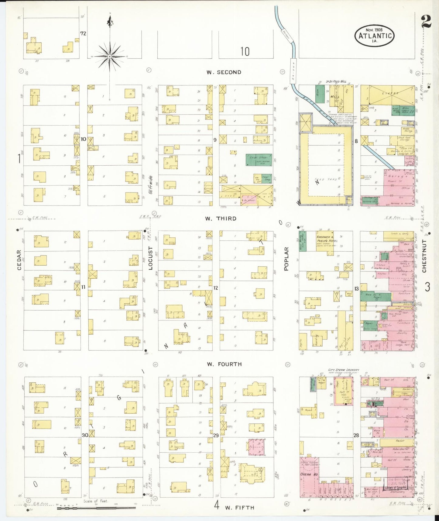 Sanborn Fire Insurance Map from Atlantic, Cass County, Iowa (1908), Sheet #0002 - Historic Sanborn Fire Insurance Map Print, vintage old map wall art