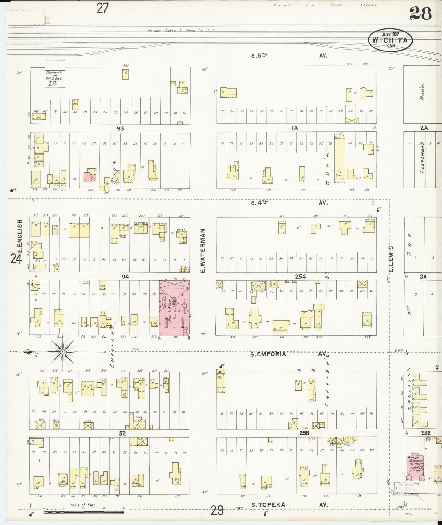 Sanborn Fire Insurance Map from Wichita, Sedgwick County, Kansas (1897), Sheet #0028 - Historic Sanborn Fire Insurance Map Print, vintage old map wall art, antique decor, genealogy gift, Kansas Kansas map
