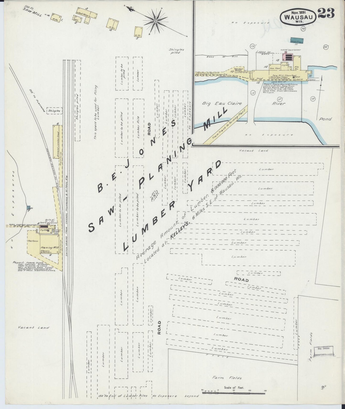 Sanborn Fire Insurance Map from Wausau, Marathon County, Wisconsin (1891), Sheet #0023 - Historic Sanborn Fire Insurance Map Print, vintage old map wall art, antique decor, genealogy gift, Wisconsin Wisconsin map