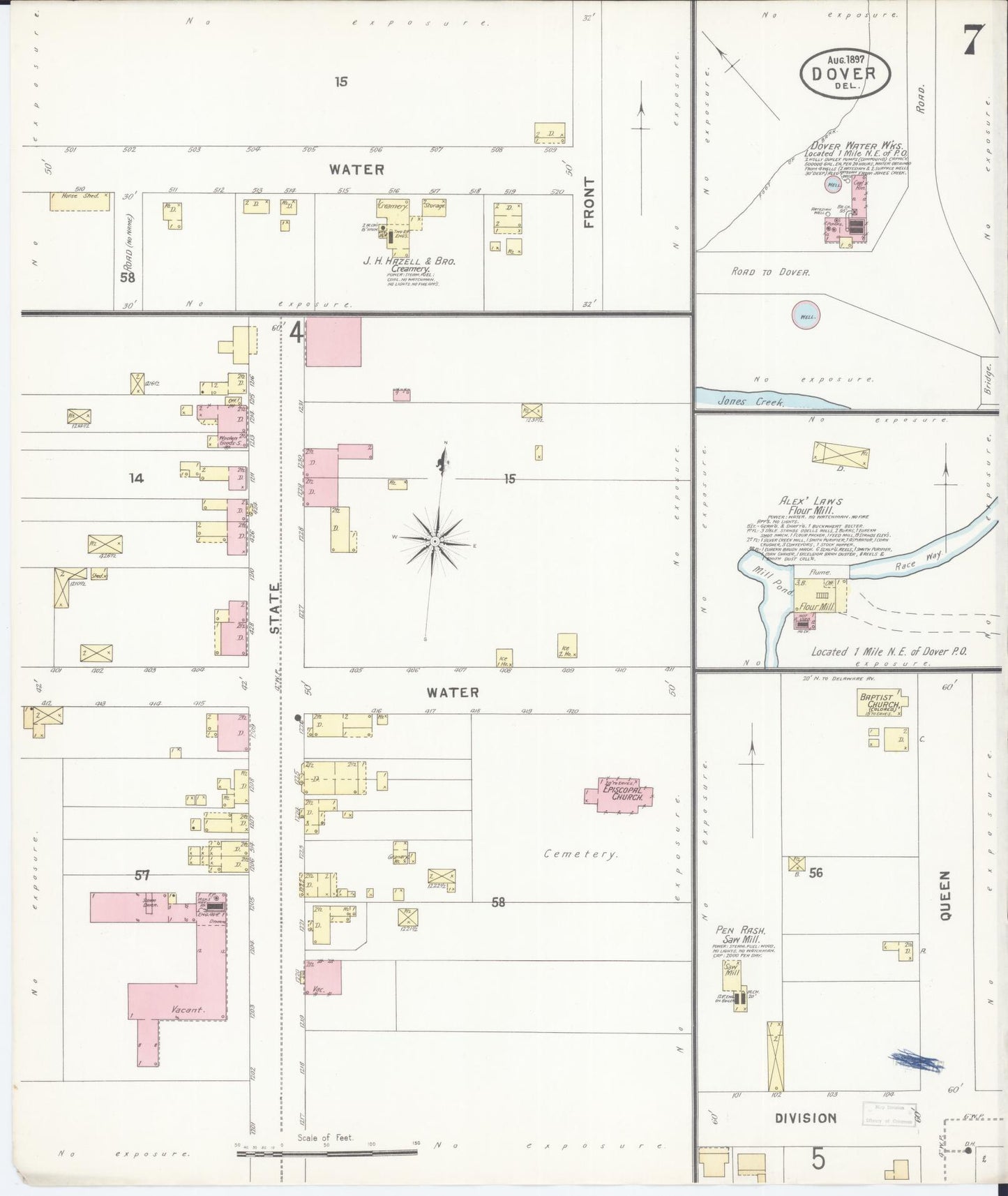Sanborn Fire Insurance Map from Dover, Kent County, Delaware (1897), Sheet #0007 - Complete Map Set gallery image, historic Sanborn map, vintage wall art, Delaware Delaware