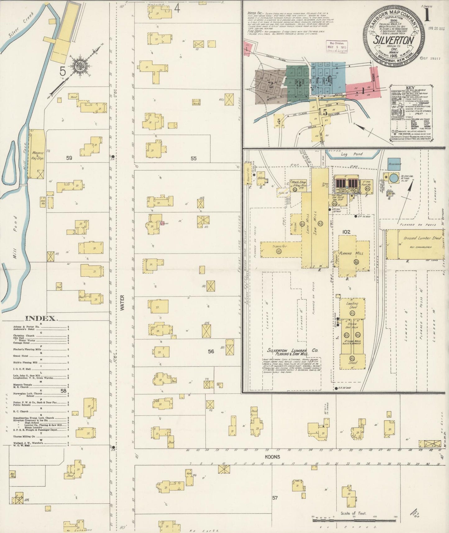 Sanborn Fire Insurance Map from Silverton, Marion County, Oregon (1915), Sheet #0001 - Historic Sanborn Fire Insurance Map Print, vintage old map wall art, antique decor, genealogy gift, Oregon Oregon map