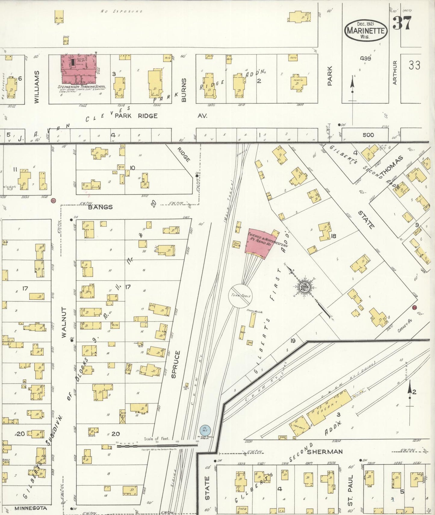Sanborn Fire Insurance Map from Marinette, Marinette County, Wisconsin (1921), Sheet #0037 - Historic Sanborn Fire Insurance Map Print, vintage old map wall art, antique decor, genealogy gift, Wisconsin Wisconsin map