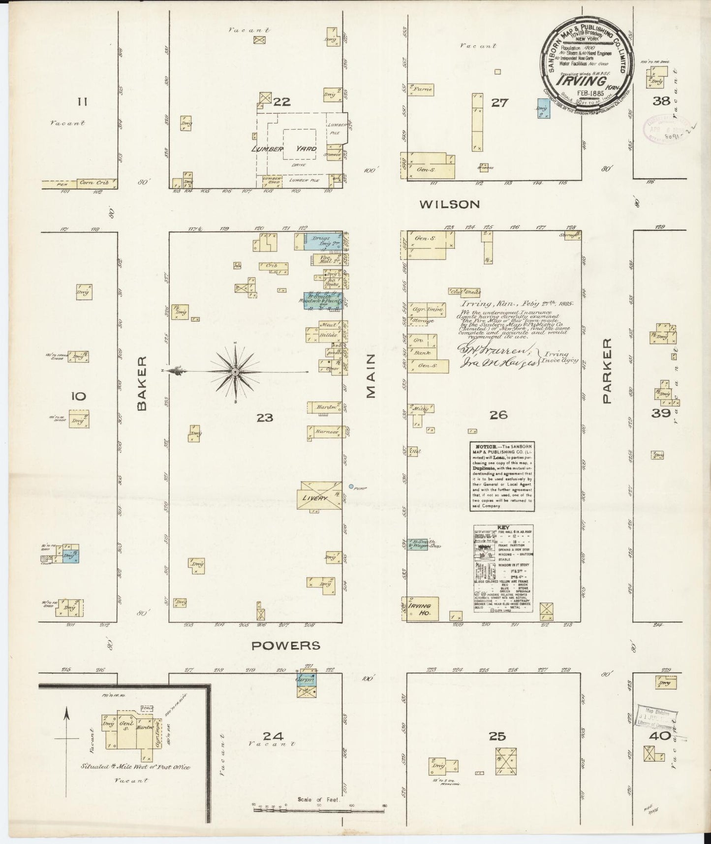Sanborn Fire Insurance Map from Irving, Marshall County, Kansas (1885), Sheet #0001 - Historic Sanborn Fire Insurance Map Print, vintage old map wall art, antique decor, genealogy gift, Kansas Kansas map